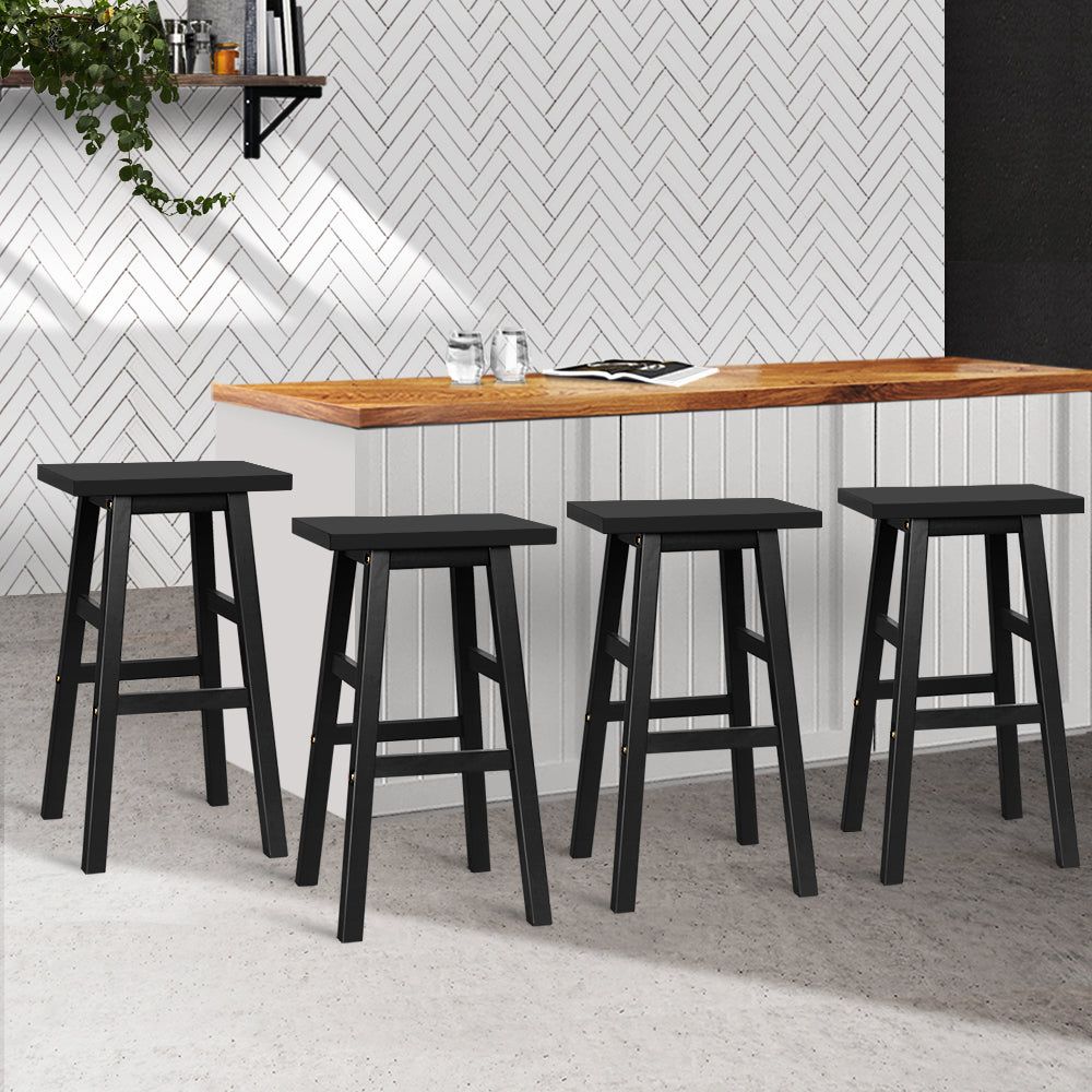 4 Black Wooden Bar Stools - Kitchen Counter Height Stools with Back Support for Dining Room, Breakfast Nook & Home Bar Decor