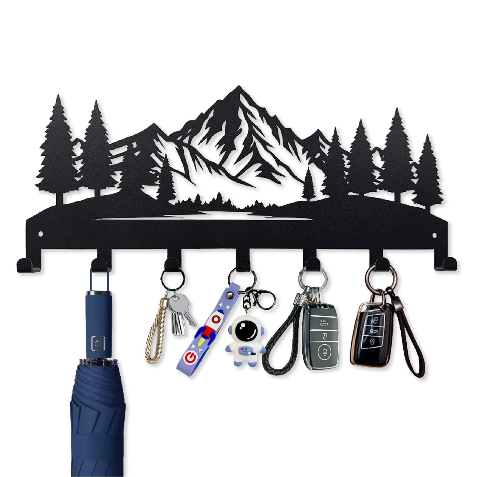 Wall Mounted Key Holder - Sturdy Metal Key Rack with 7 Hooks | Key Organizer for Front Door, Hallway & Office | Rustic Woodland Design for Home & Office Decor | Perfect for Entryway Organization & Small Space Storage
