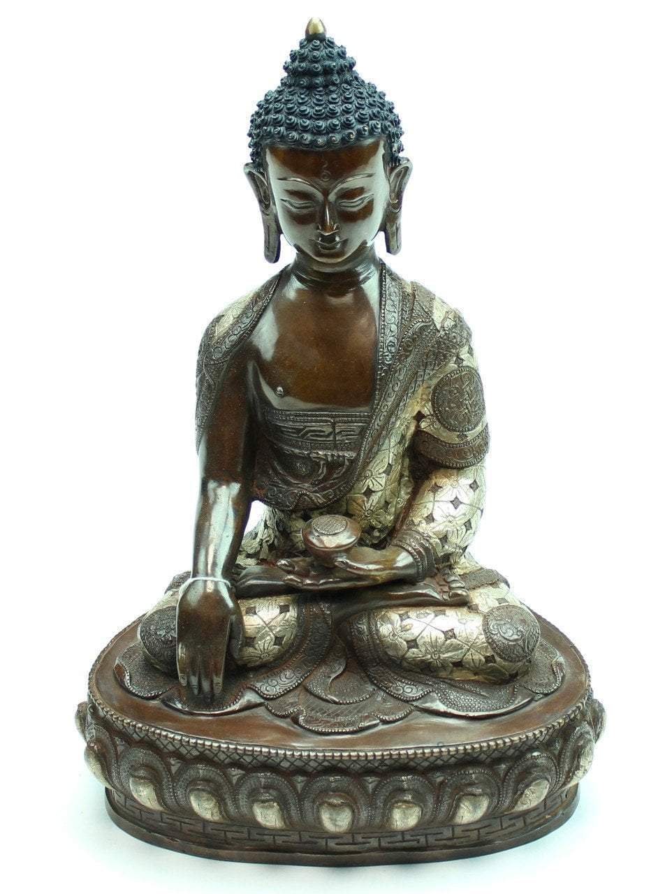 13 Inch Shakyamuni Buddha Statue - Handcrafted Silver & Bronze Meditation Sculpture for Home Altar, Yoga Studio & Spiritual Decor