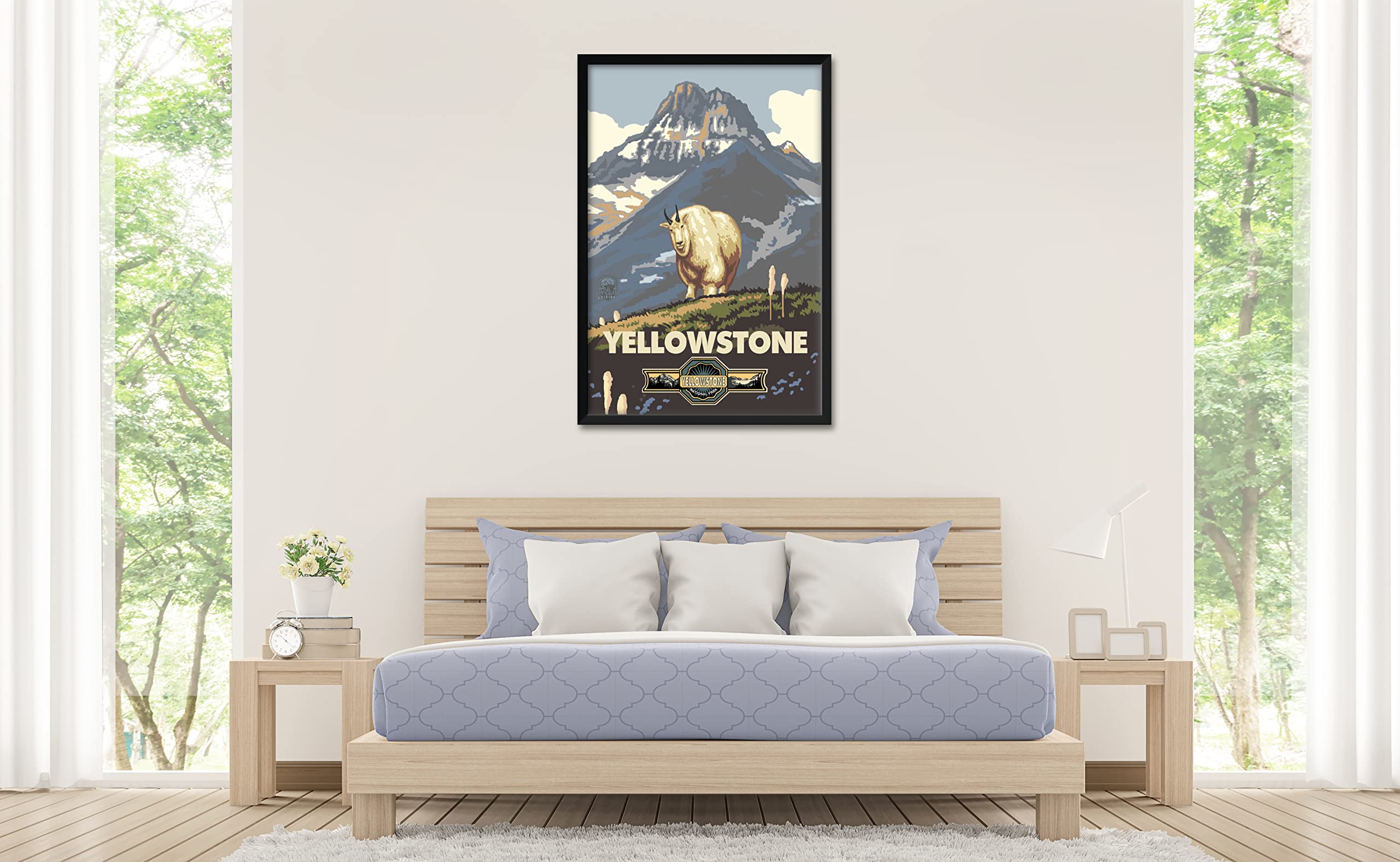 Yellowstone National Park Snowy Mountain Goat Framed Art Print - 32x47 Inch Wall Decor by Artist Paul A. Lanquist - Perfect for Living Room, Office & Cabin Decor