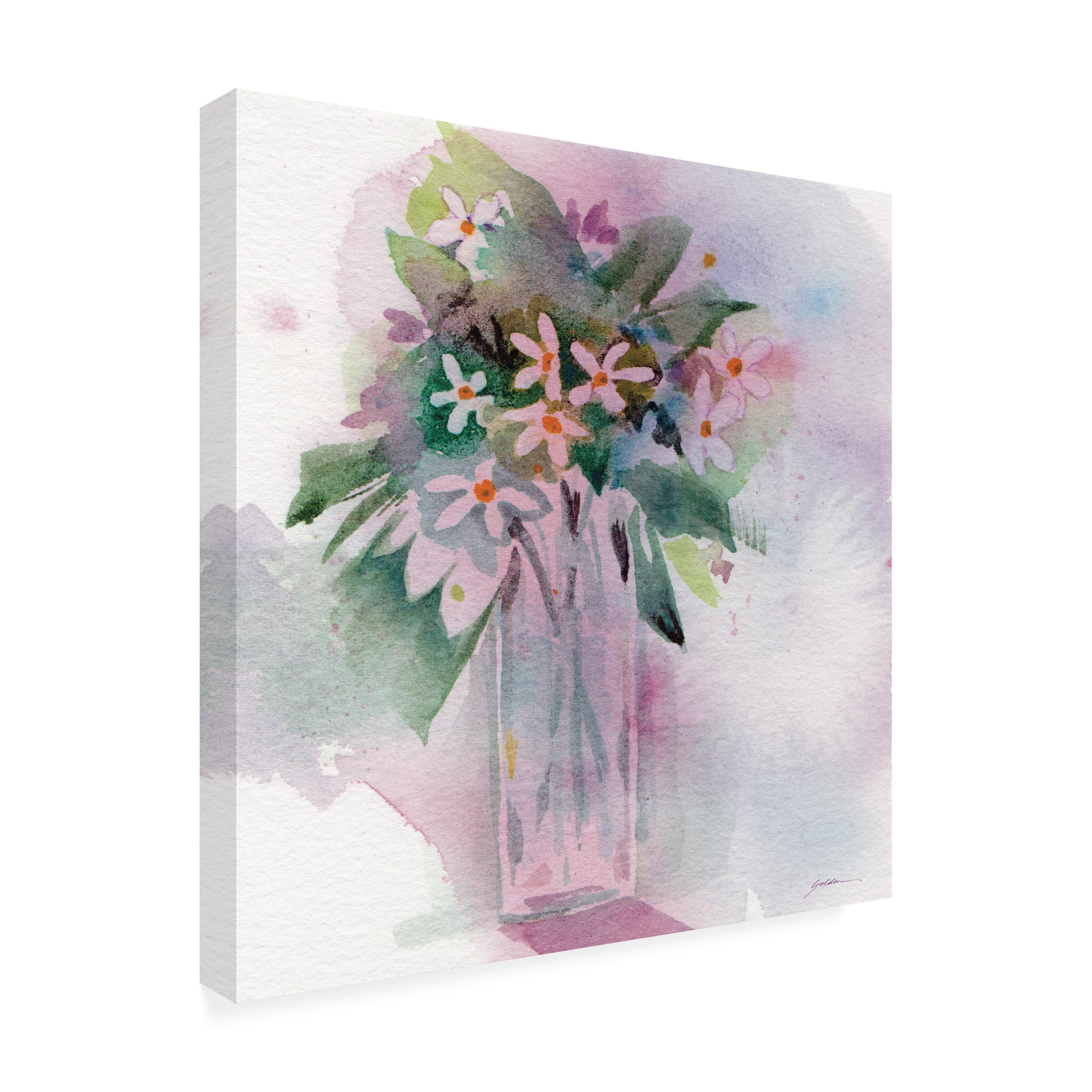 Sheila Golden 'Forget Me Nots 2' Floral Canvas Wall Art - Handmade Botanical Painting for Living Room, Bedroom & Office Decor