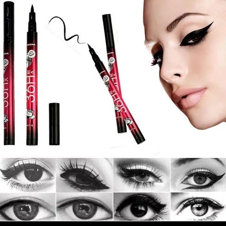 36H Long-Lasting Waterproof Black Eyeliner Pencil - Smudge-Proof & Ultra-Pigmented (Pack of 4) for Professional Makeup, Party Looks & Everyday Wear