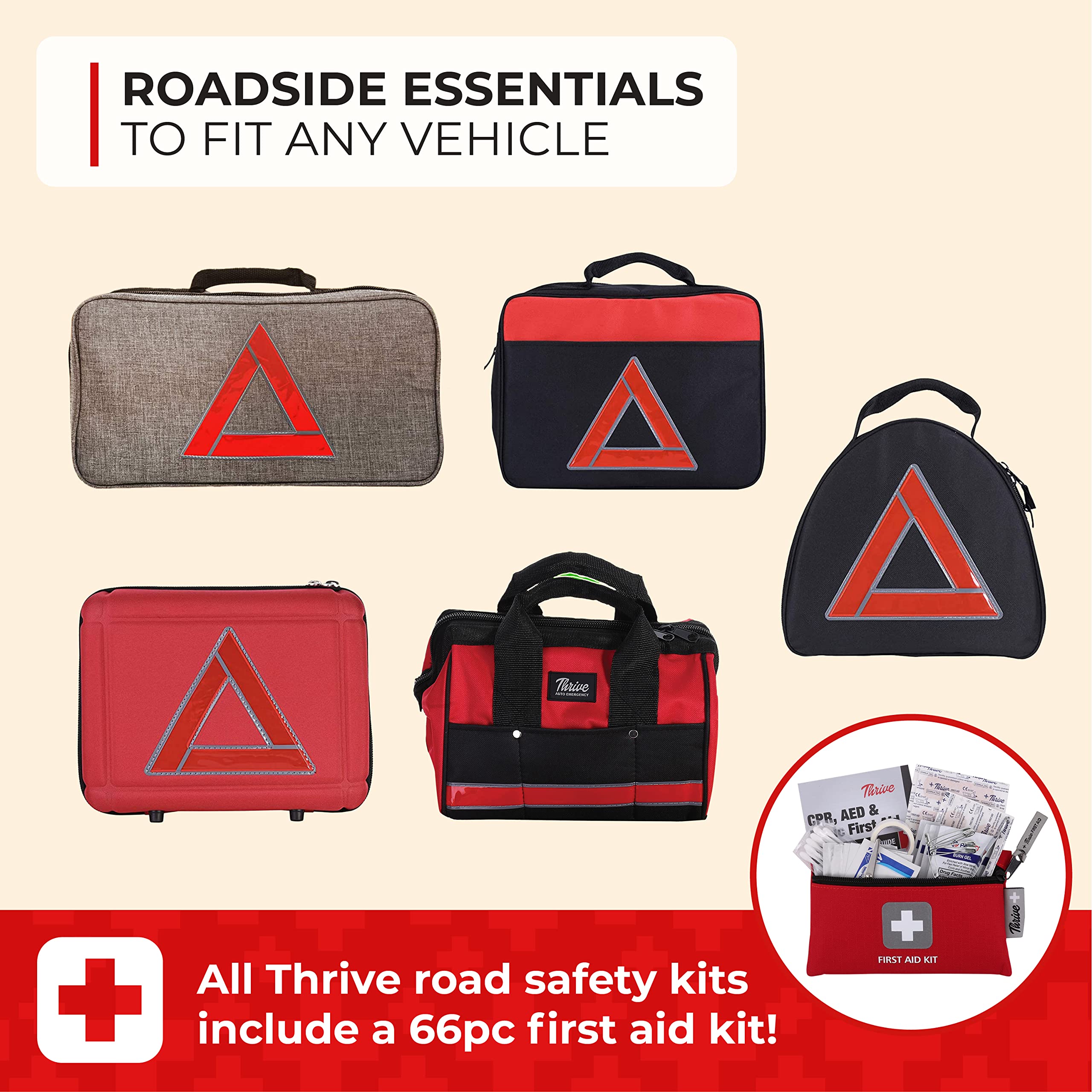 Thrive 104-Piece Emergency Car Kit for Roadside Assistance - Includes Jumper Cables, First Aid Kit & Essential Tools (Navy Shell Case) - Perfect for Road Trips, Winter Driving & Vehicle Emergencies