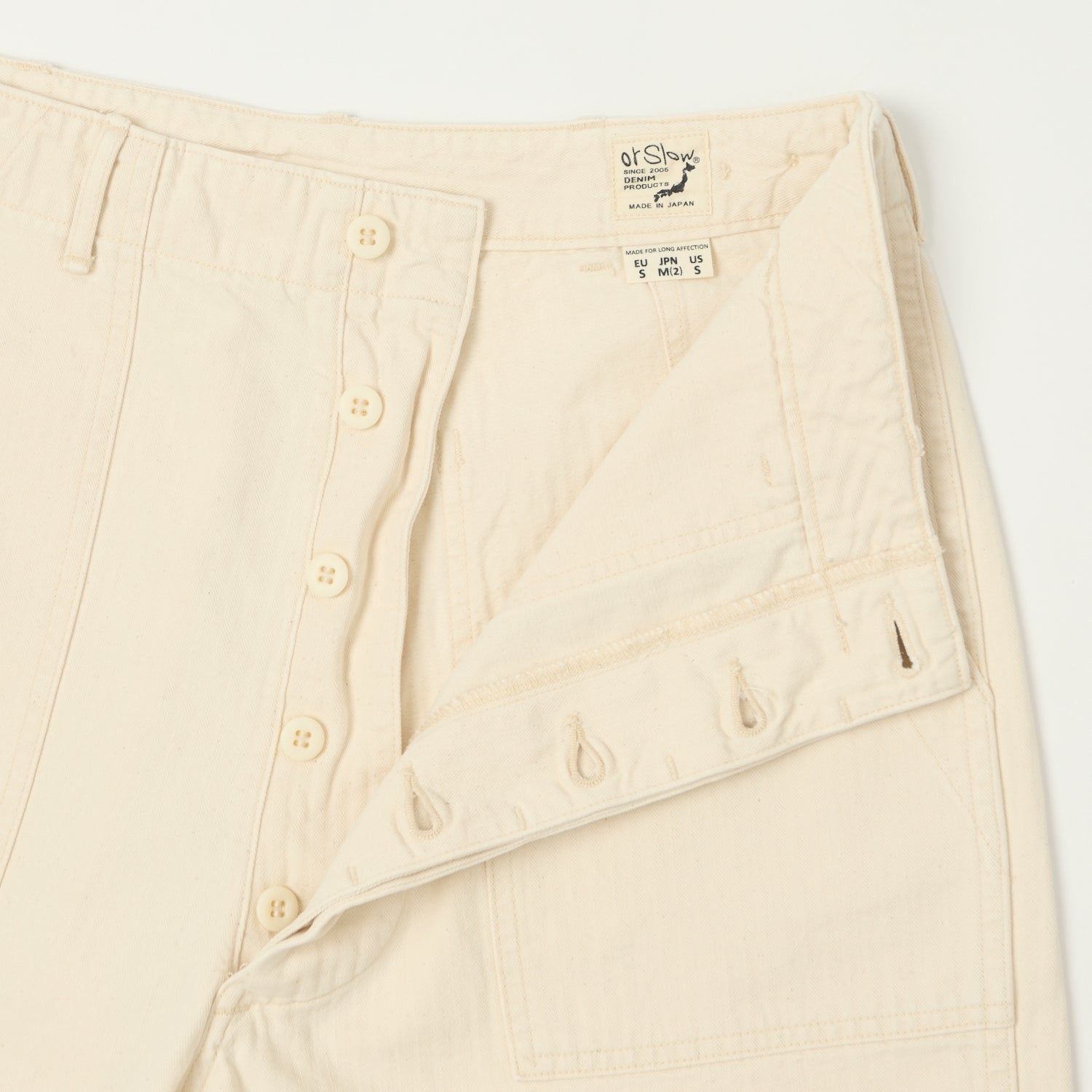 orSlow Summer Herringbone Twill Fatigue Shorts in Ecru - Lightweight Casual Shorts for Men, Perfect for Summer Outings, Beach Trips, and Everyday Wear