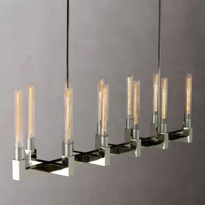 Modern Glass Linear Chandelier - 67 Inch Contemporary LED Pendant Light for Dining Room, Kitchen Island, or Living Room Lighting