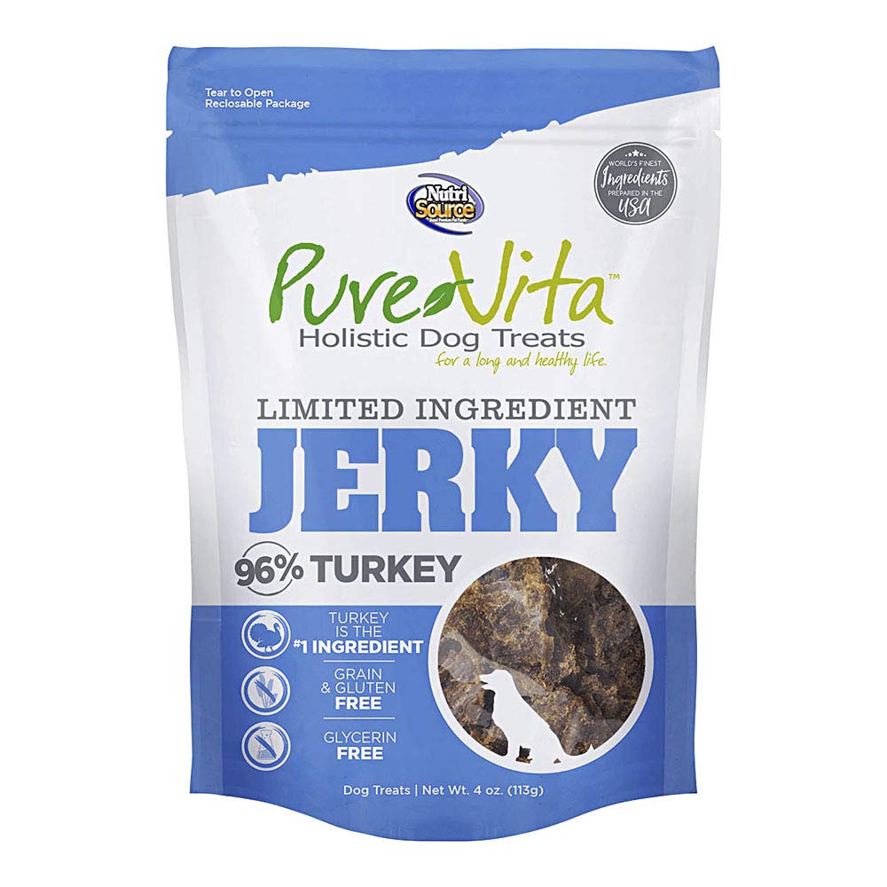 NutriSource Limited Ingredient Turkey Jerky Dog Treats - 4 oz | Grain-Free, Hypoallergenic Snacks for Dogs with Sensitive Stomachs | Perfect for Training, Rewards & On-the-Go Treats
