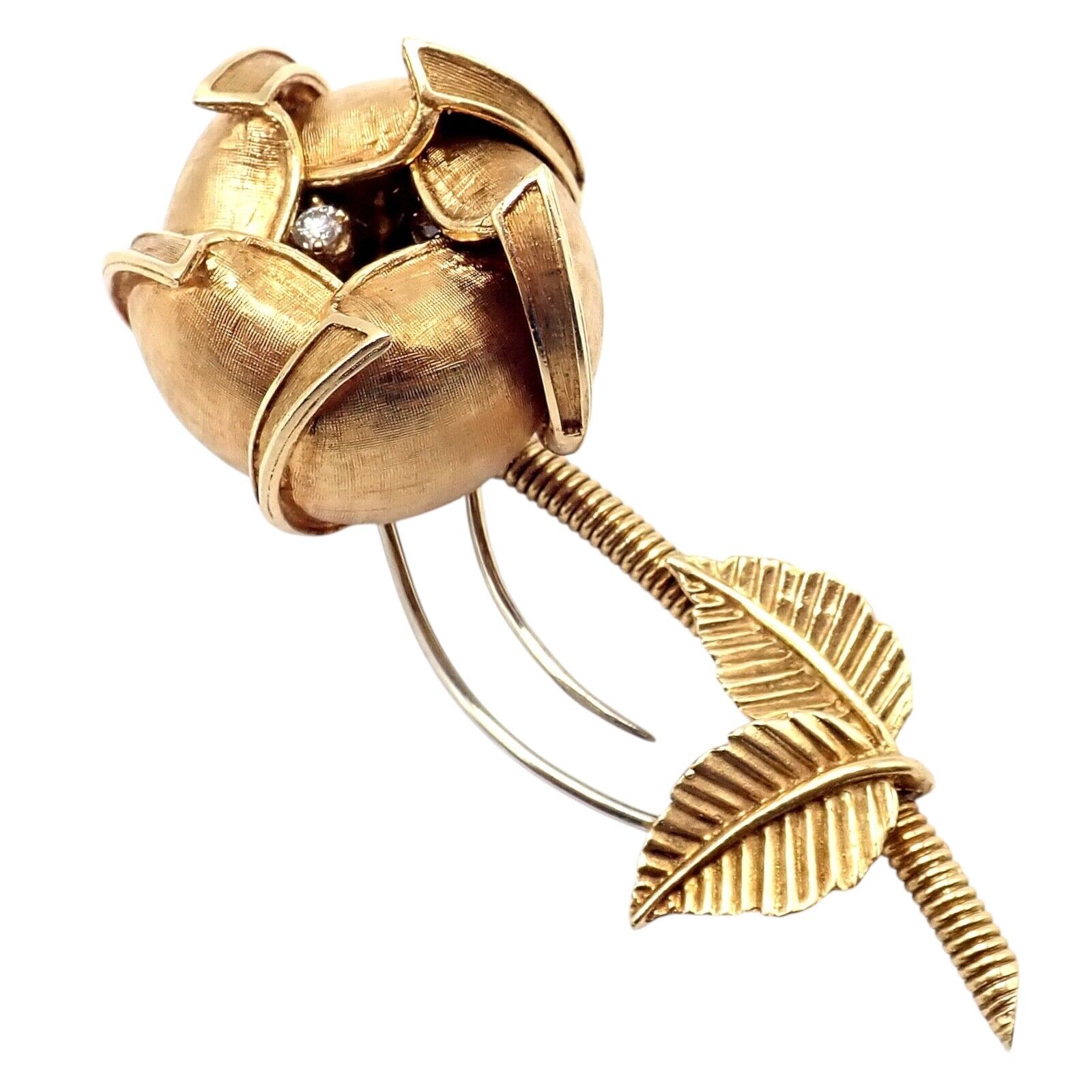 Hammerman Brothers 18k Yellow Gold Diamond Rose Flower Brooch Pin - Elegant Day & Night Jewelry for Women, Perfect for Weddings, Parties & Special Occasions