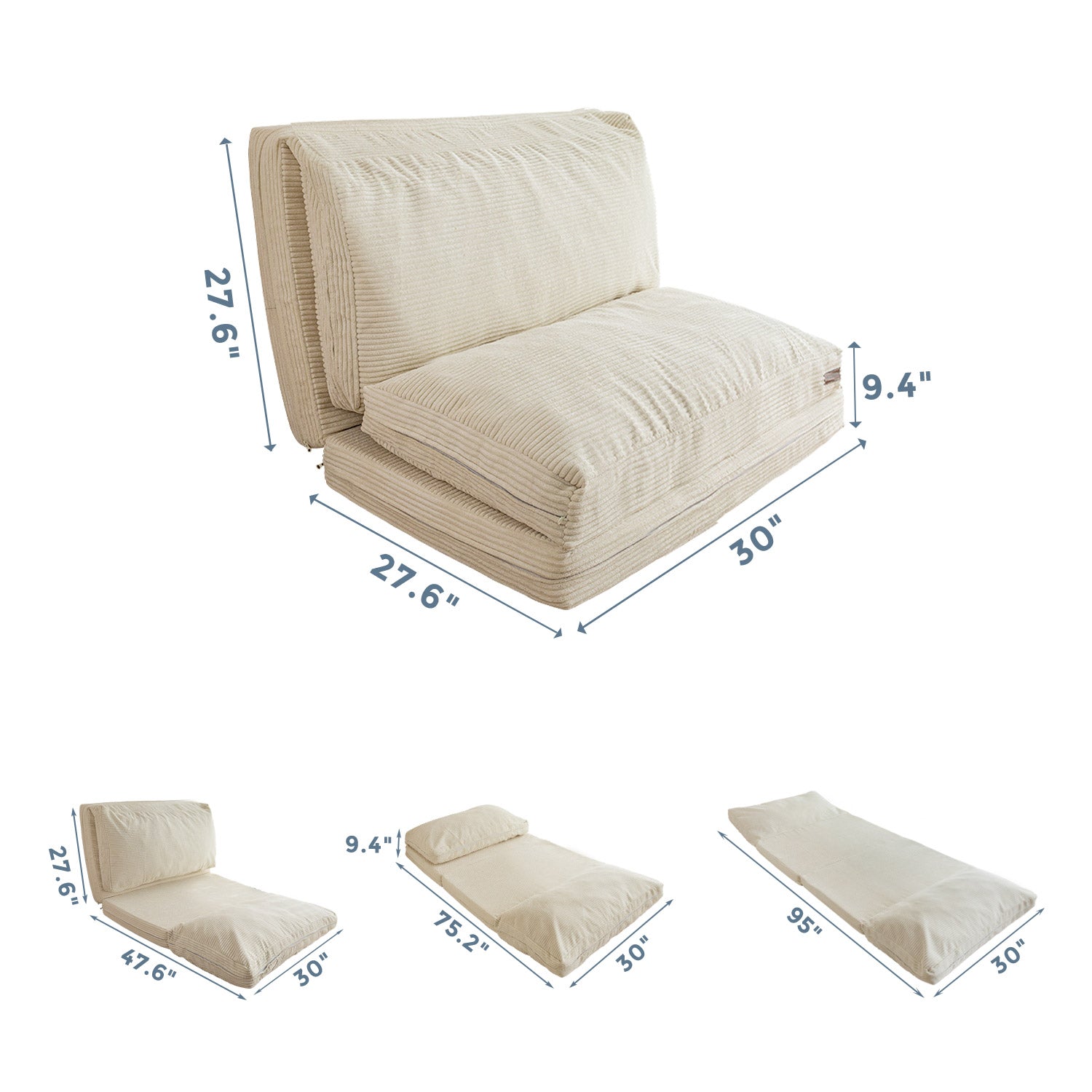MAXYOYO Foldable Corduroy Bean Bag Sofa Bed with Washable Cover - Perfect for Living Room Lounging, Dorm Room Comfort & Kids Play Area