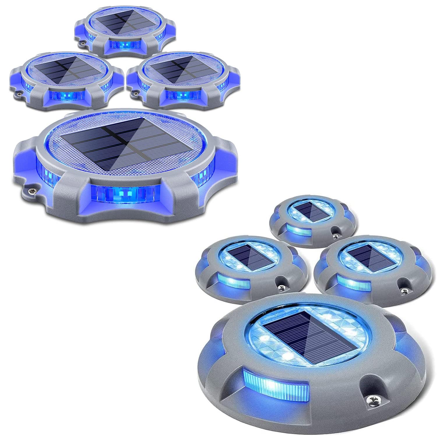 SIEDiNLAR Solar Deck Lights - 4 Pack Blue & 4 Pack Blue/Red (2 Color Modes) - Waterproof Outdoor Solar Pathway Lights for Garden, Patio, Yard, and Deck Lighting