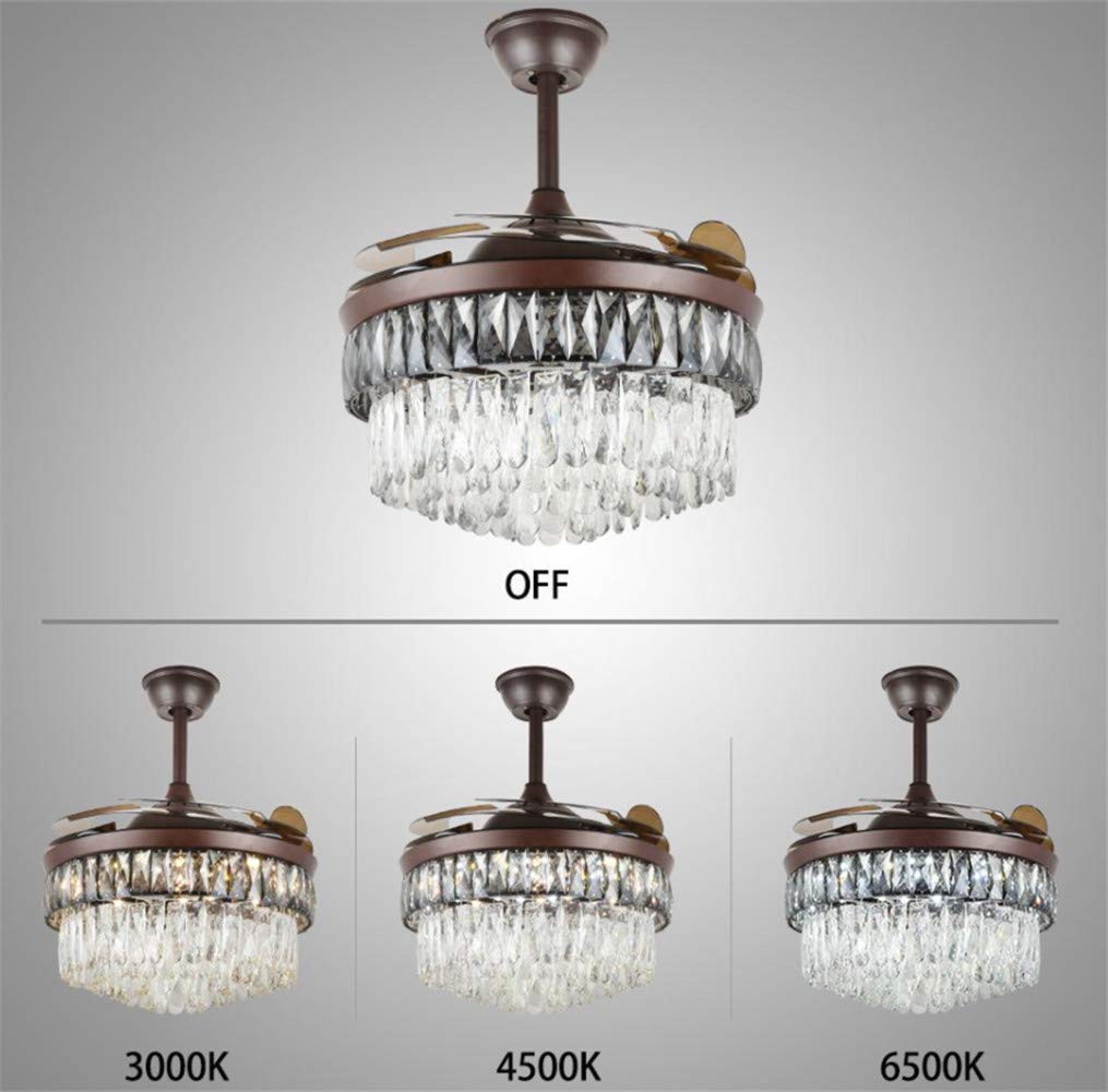 42 Inch Modern Crystal Ceiling Fan with LED Lights & Remote Control - 3 Adjustable Light Settings, Retractable Blades, Elegant Fandelier Design for Dining Room, Living Room, Bedroom | Perfect for Home Decor, Indoor Cooling & Ambient Lighting