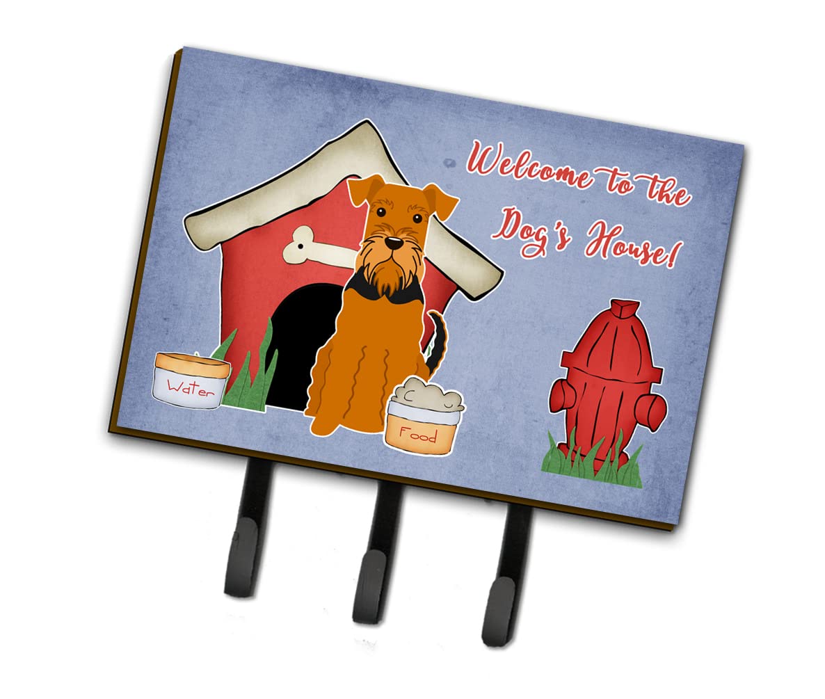 Caroline's Treasures Airedale Terrier Dog House Leash & Key Holder - Wall Mounted Triple Hook Organizer for Pets, Keys & Accessories | Perfect for Entryway, Mudroom & Pet Lovers Home Decor