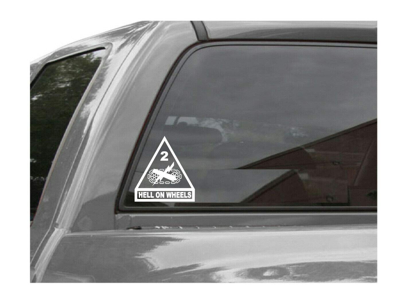 2nd Armored Division 'Hell On Wheels' Military Decal Sticker - 3.8x3.5 Inch US Army Car, Truck, Laptop & Bumper Vinyl Decal - Patriotic American Flag Design (Black) - Perfect for Veterans, Military Enthusiasts & Patriotic Displays