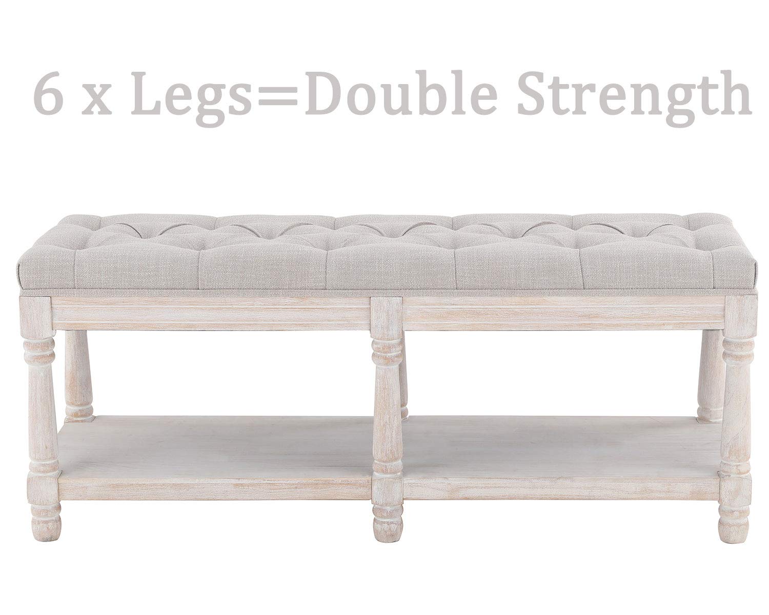 Guyou 6-Foot Farmhouse Entryway Bench with Storage Shelf - Rustic Upholstered Bench for Bedroom, Living Room & Foyer - 45x18.5 Inch Accent Bench (Beige Fabric) - Perfect for Small Spaces, Hallway Seating & Bed End Storage