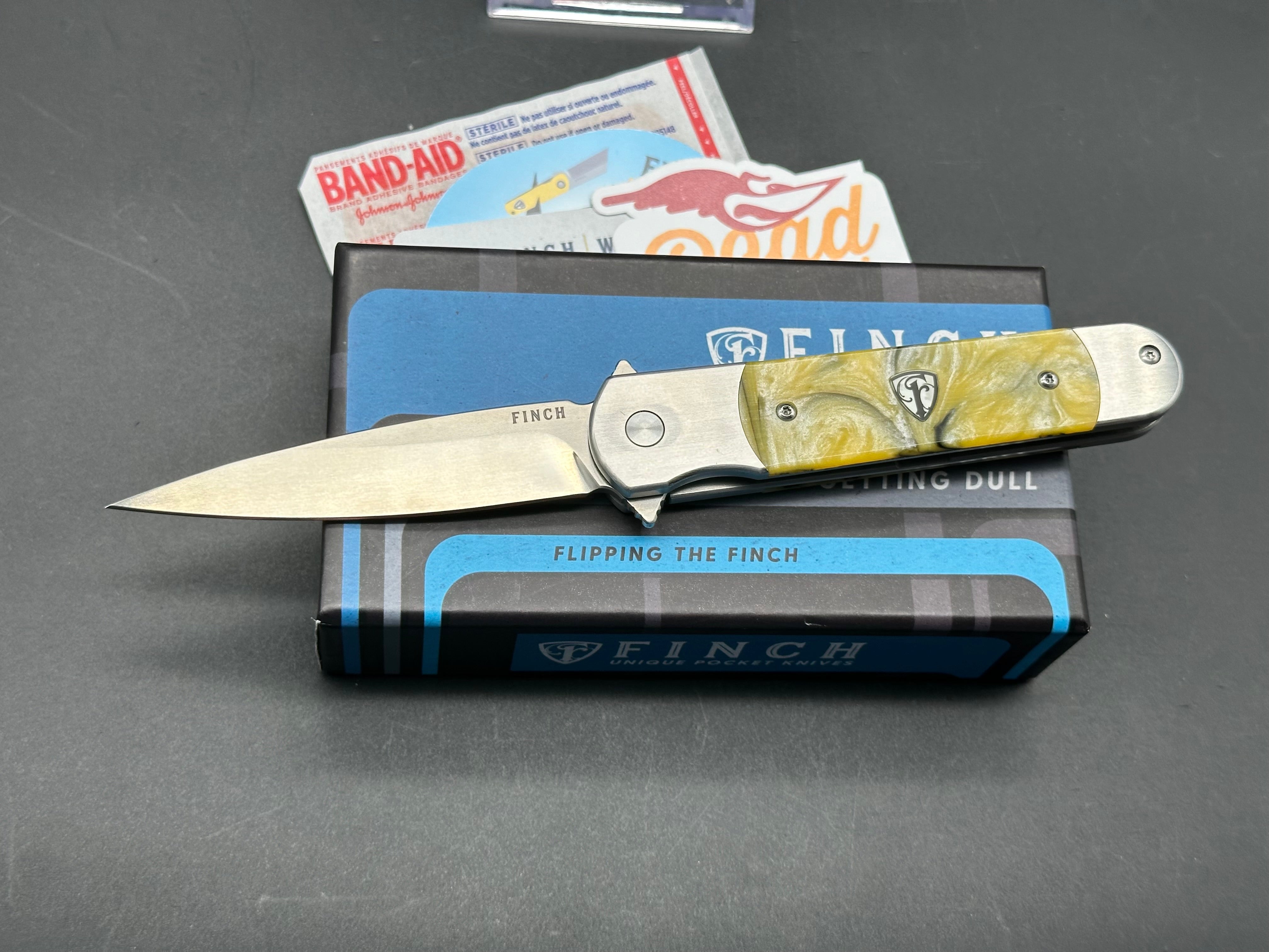 Finch Roadrunner Hornet Folding Knife - Stainless Steel Liner Lock, Yellow Resin Handle, 154CM Satin Blade - EDC, Camping & Outdoor Survival Tool