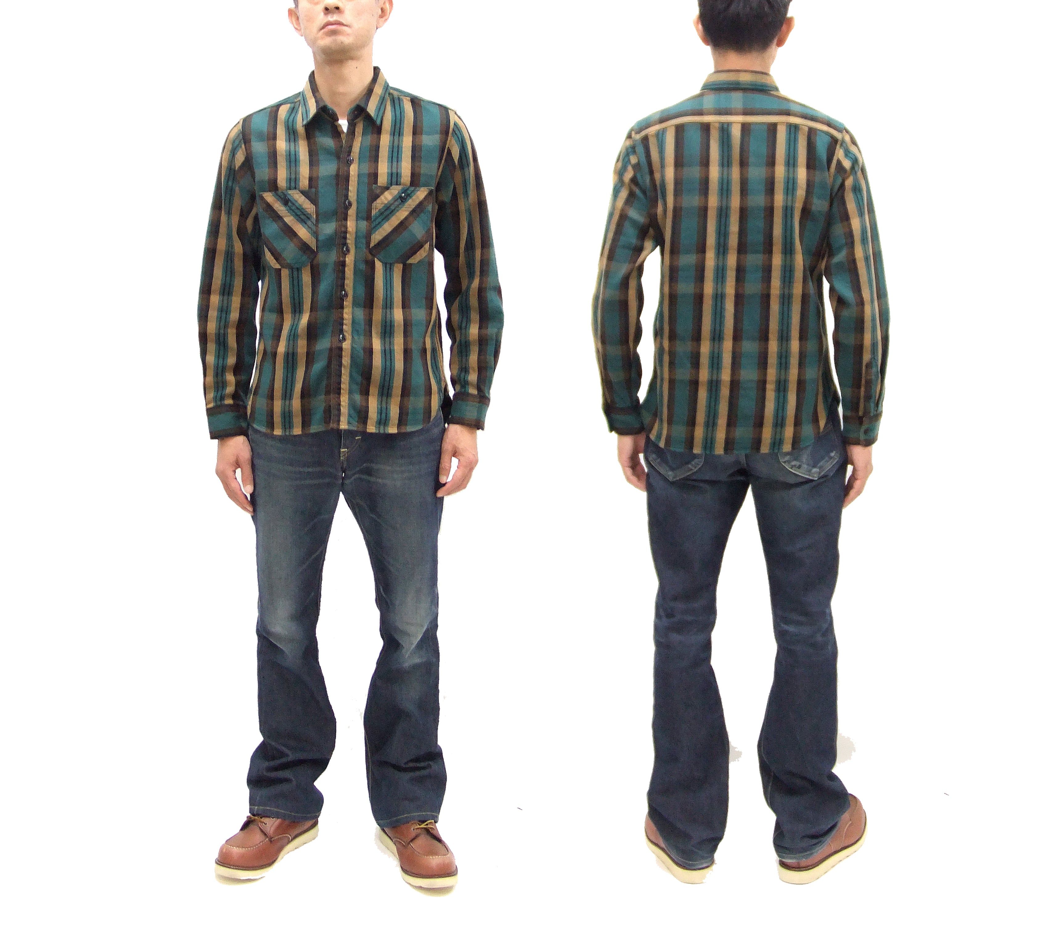 Studio D'artisan Men's Heavyweight Flannel Shirt - 100% Cotton Long Sleeve Plaid Button-Up Work Shirt (Style 5714, Green) for Outdoor Adventures & Casual Workwear