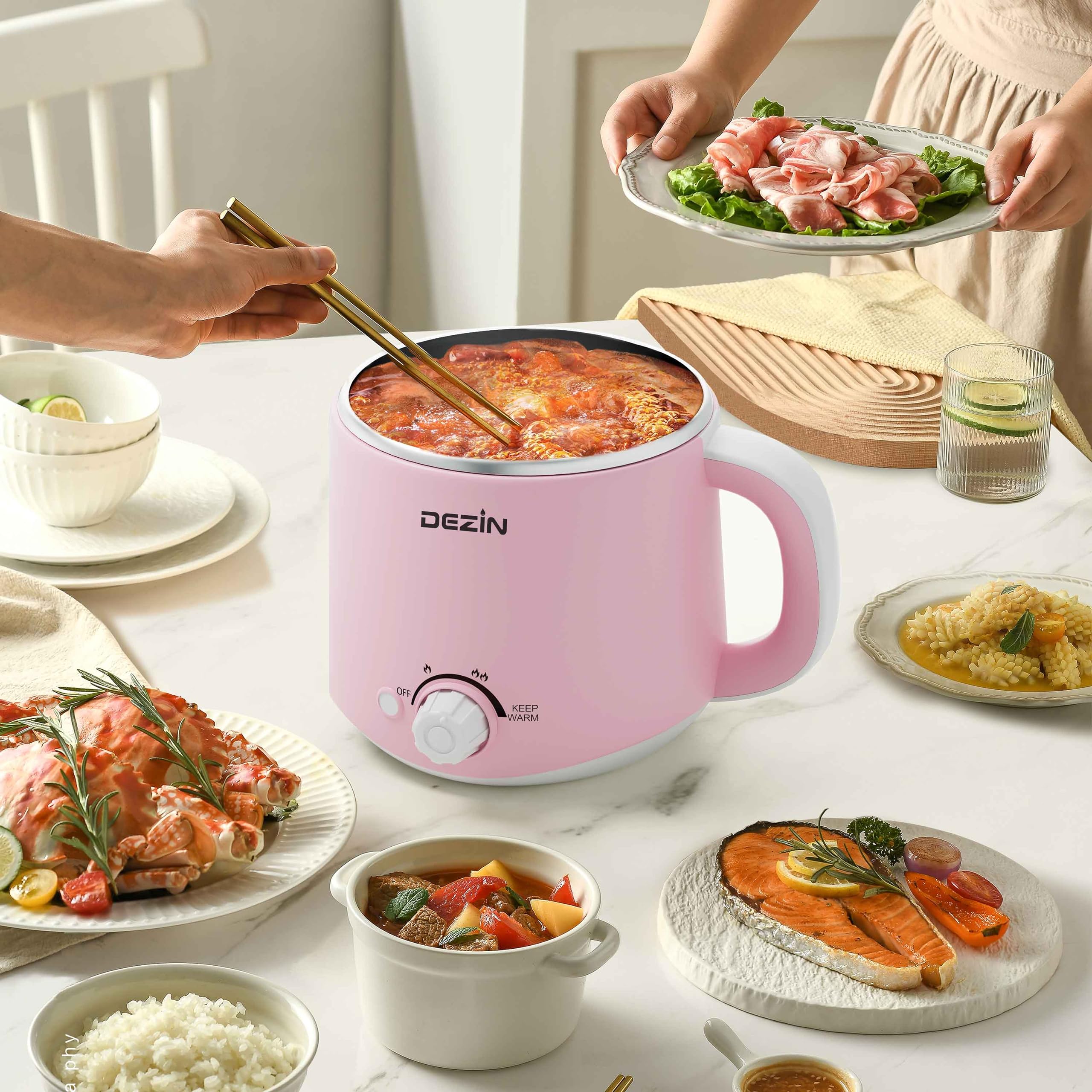Dezin Electric Hot Pot 1.6L - Fast Noodle Cooker with Temperature Control & Keep Warm - Stainless Steel Multi-Cooker for Ramen, Pasta, Soup, Dumplings, Eggs, Oatmeal - Perfect for Dorm, Office, Camping & Small Kitchen Cooking