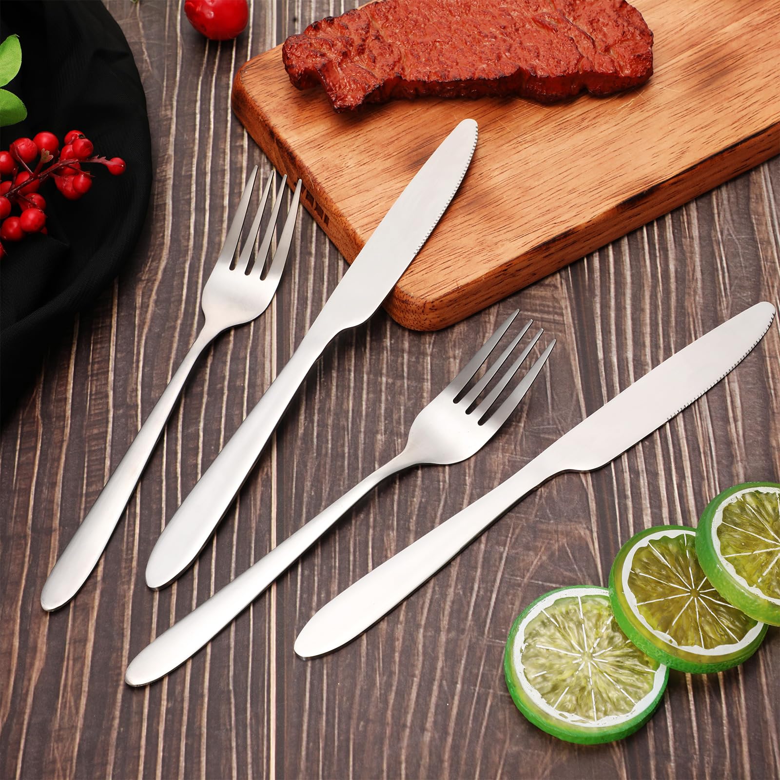 Nuenen 200-Piece Stainless Steel Silverware Set - 100 Dinner Forks & 100 Knives, Mirror Polished Flatware for Home & Restaurant Use | Dishwasher Safe Cutlery Set | Perfect for Dinner Parties, Catering Events & Everyday Dining