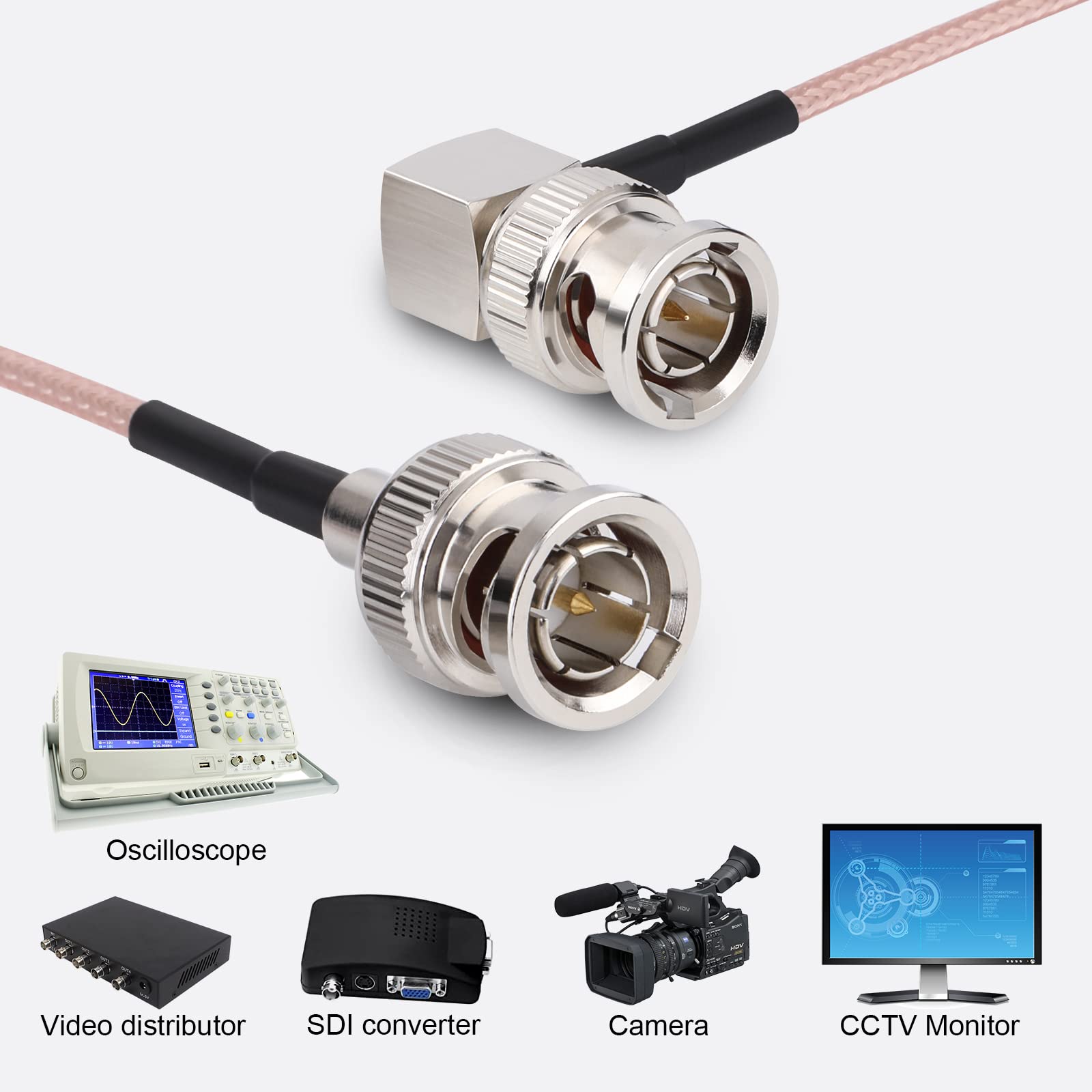 3.3FT/1M 3G/6G SDI Cable HD-SDI BNC Male to Right Angle BNC Male 75 Ohm RG179 Jumper Cable - Compatible with 4K/1080P/3G HD/SDI Cameras, Video Recorders & SDI to HDMI Converters - Perfect for Professional Video Production, Live Streaming & Broadcast Studios