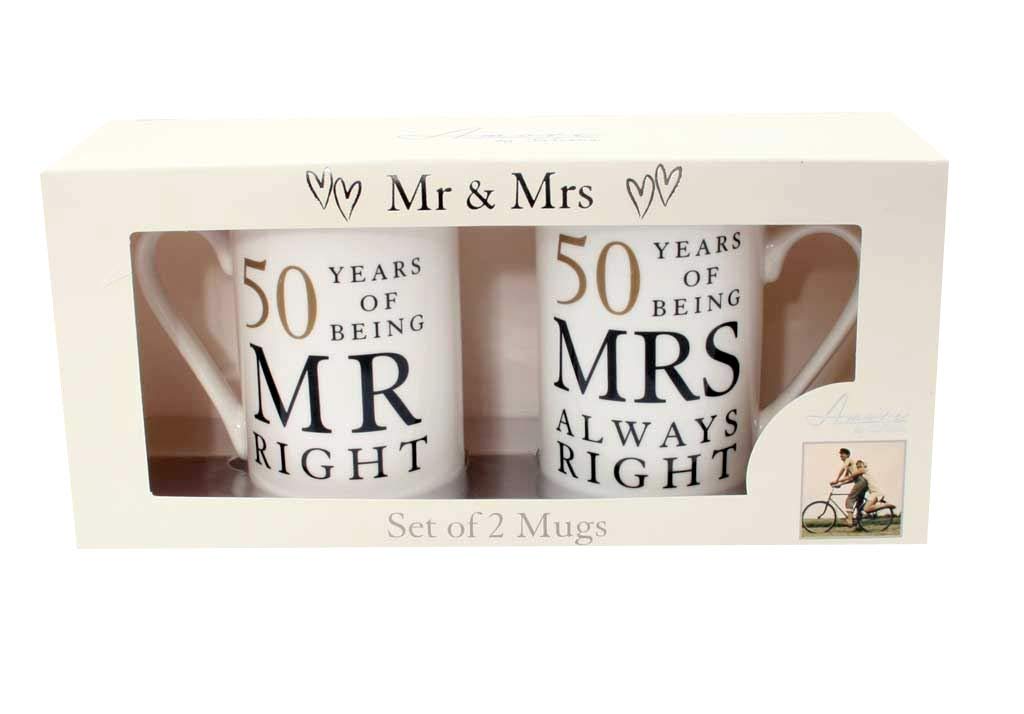 50th Anniversary Mr & Mrs Coffee Mug Set - Elegant Gift Box for Couples - Perfect for Anniversaries, Weddings & Romantic Occasions
