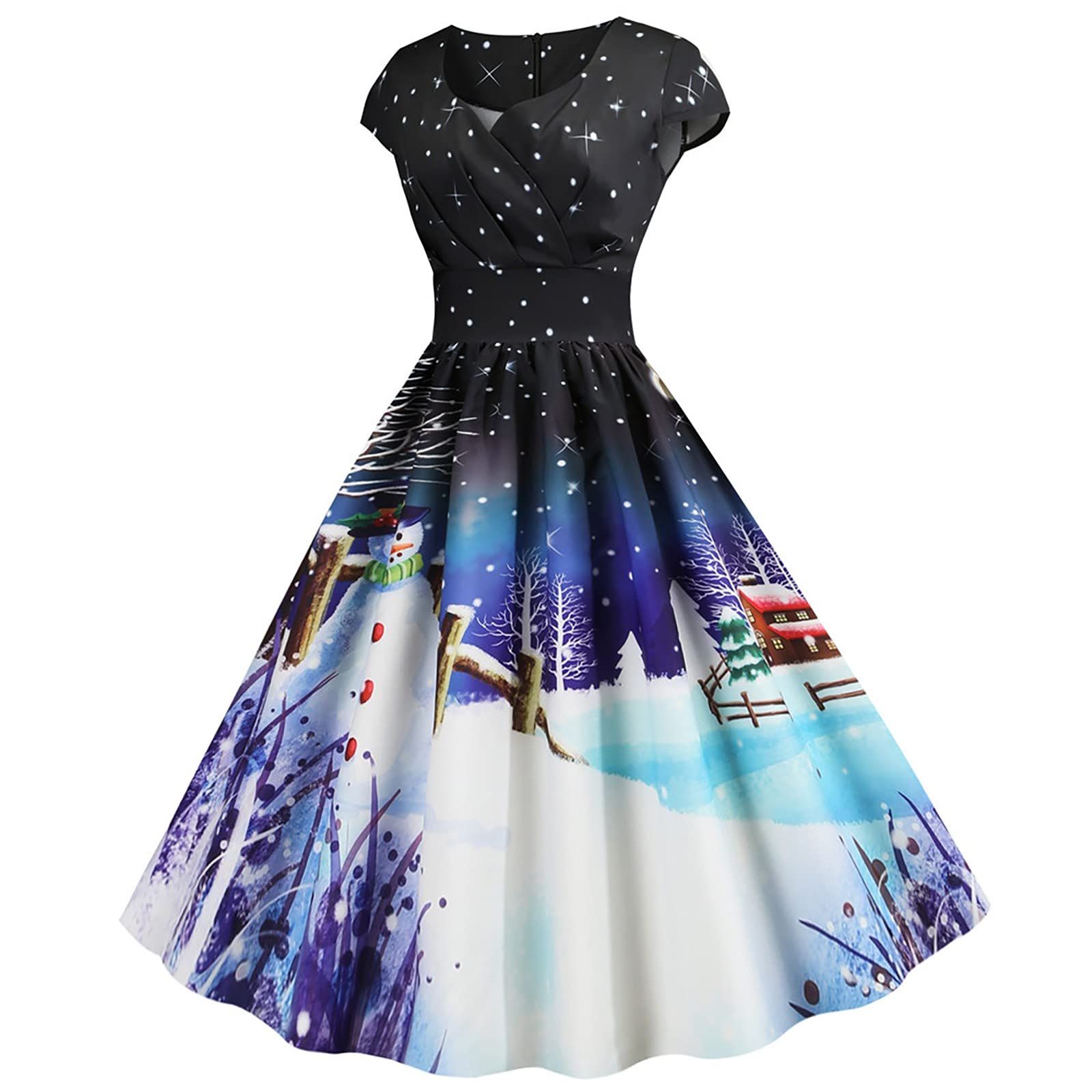 Vintage 1950s Christmas Party Dress for Women - Retro Short Sleeve Housewife Evening Gown - Perfect for Holiday Parties, Prom, and Themed Events