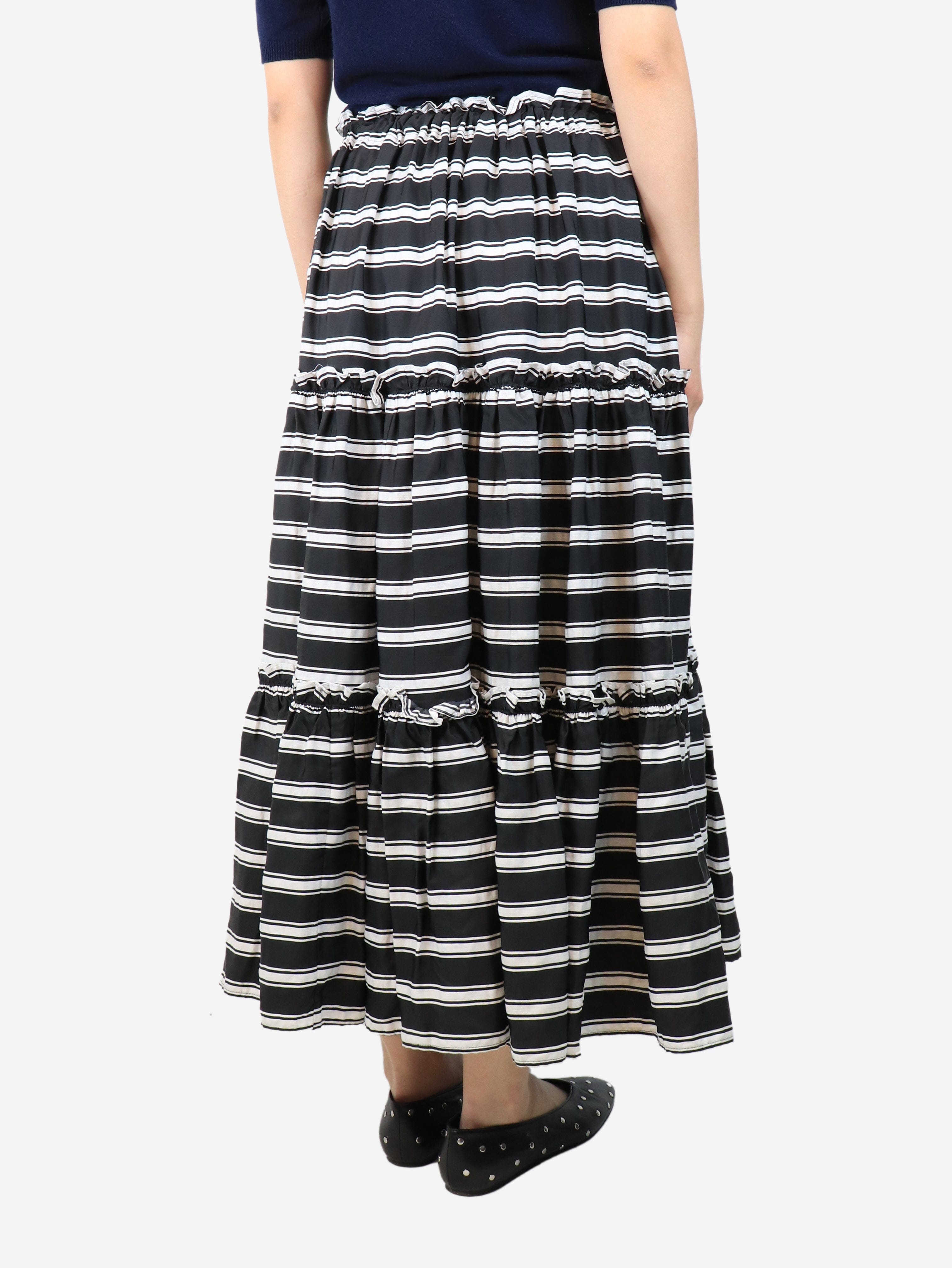 Elegant Black and White Striped Midi Skirt - UK Size 8 | Women's Casual & Office Wear | Perfect for Summer Outfits and Work Attire