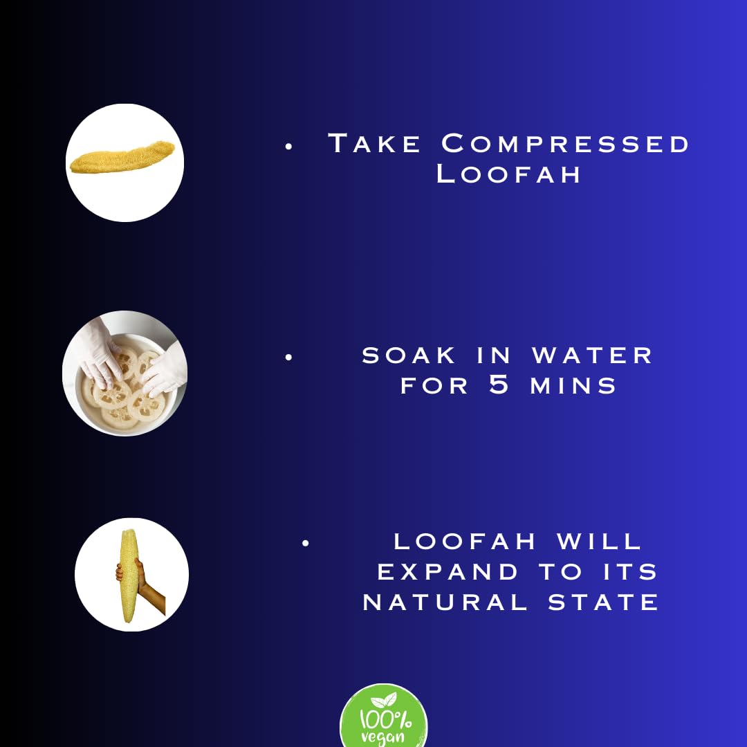 Organic Loofah Bath Scrubber for Men & Women - Extra Long Hand-Picked Natural Exfoliating Sponge - Pack of 3 | Perfect for Shower, Spa & Body Scrub | Eco-Friendly Peerkangai Bath Scrubber
