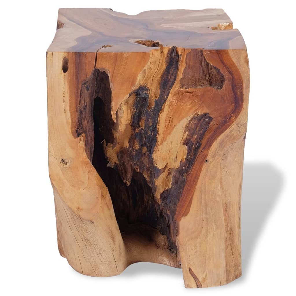CHARMMA Solid Teak Wood Stool - Tree Stump Stool with Live Edge, Natural Side Table, Plant Stand & Nightstand - 11.8