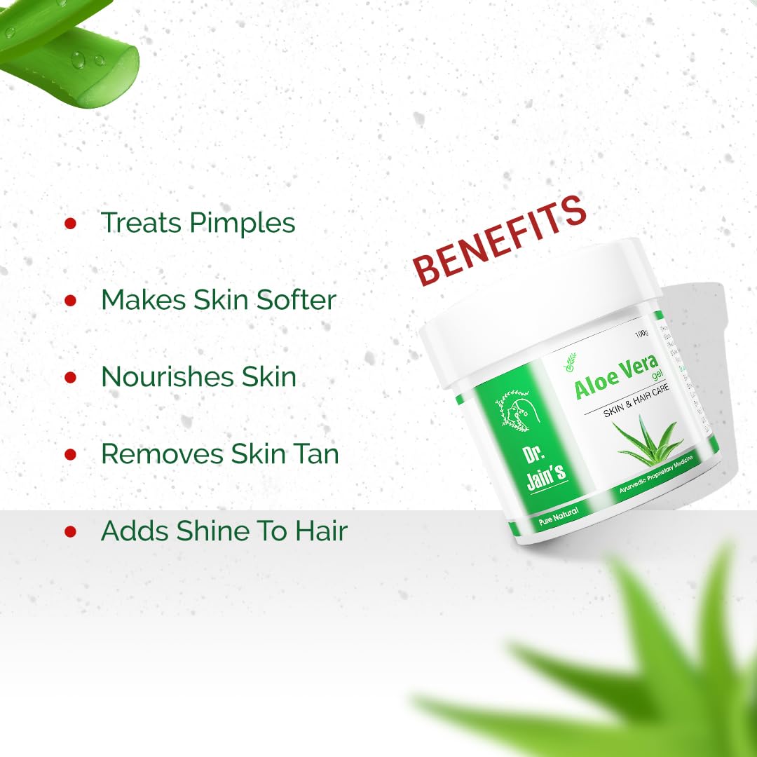 DR. JAIN'S Pure Aloe Vera Gel for Hair & Skin Care - 100% Natural, Soothing & Hydrating - Perfect for Sunburn Relief, Scalp Treatment & Daily Moisturizing