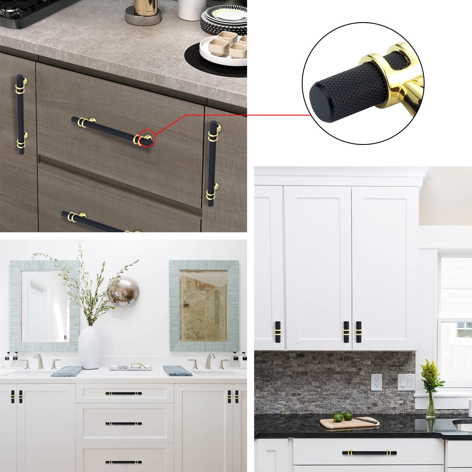 Rergy 40 Pack Matte Black Knurled Cabinet Knobs - T Bar Drawer Pulls for Kitchen, Dresser & Furniture (Durable & Stylish Hardware for Cabinets, Wardrobes & Storage)