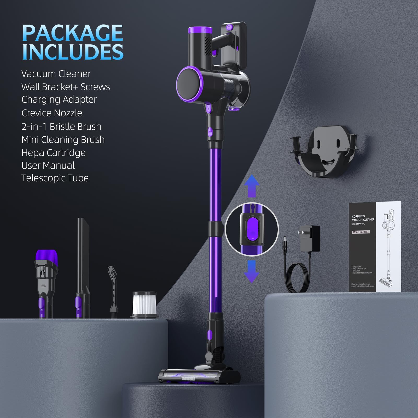 20KPA Cordless Stick Vacuum Cleaner with LED Display - 6-in-1 Lightweight Vacuum with 40Min Detachable Battery, 2 Cleaning Modes for Hard Floors, Carpets & Cars | Perfect for Home, Office & Pet Hair Cleaning