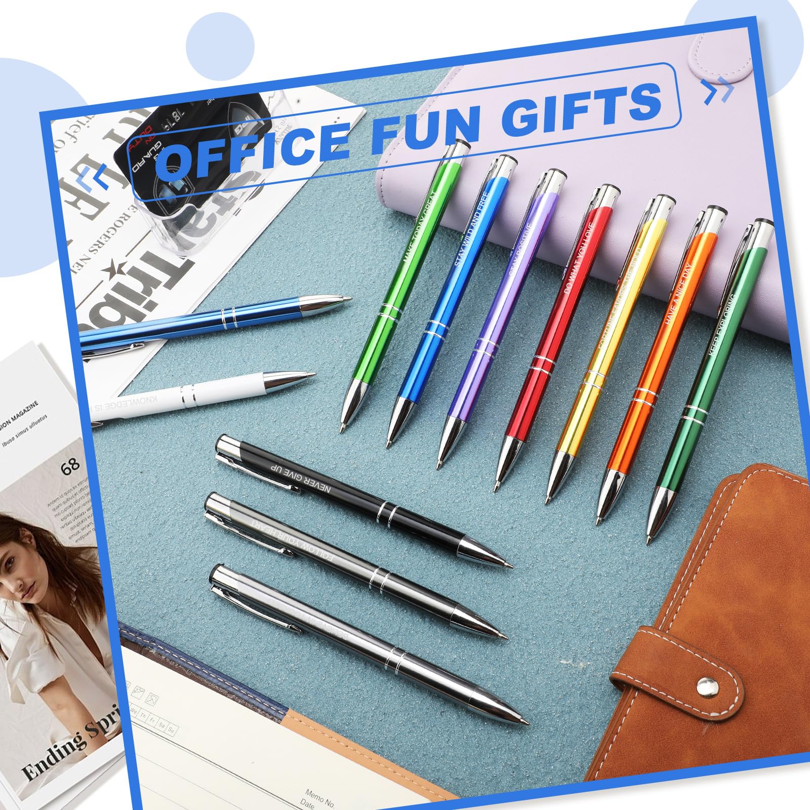 24 Pack Motivational Pens Bulk - Inspirational Quote Ballpoint Pens for Women, Coated Metal Personalized Office & School Supplies (12 Styles) - Perfect for Gifts, Encouragement Notes & Daily Writing