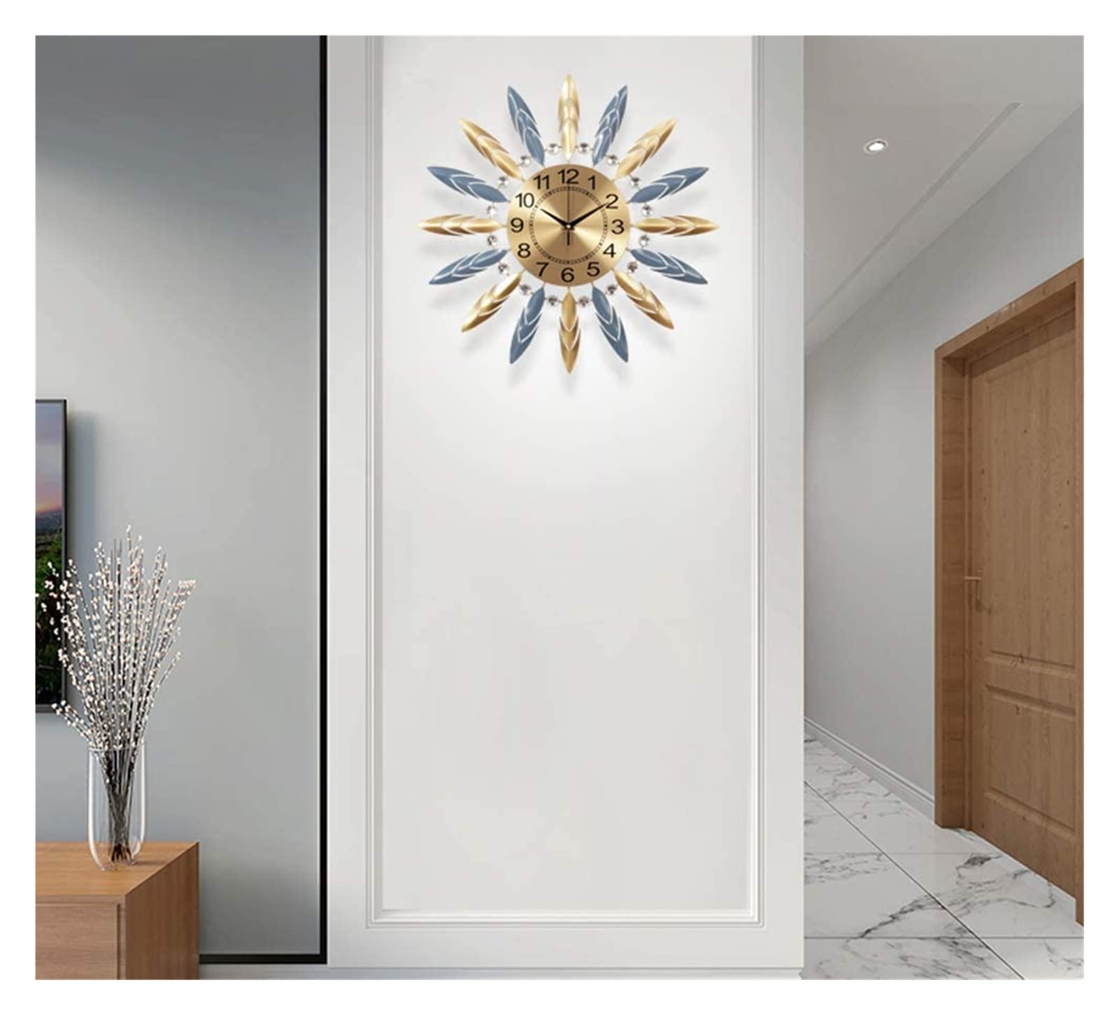 3D Sunburst Metal Wall Clock - Silent Non-Ticking Modern Quartz Decoration for Living Room, Bedroom & Office | Large Contemporary Home Decor