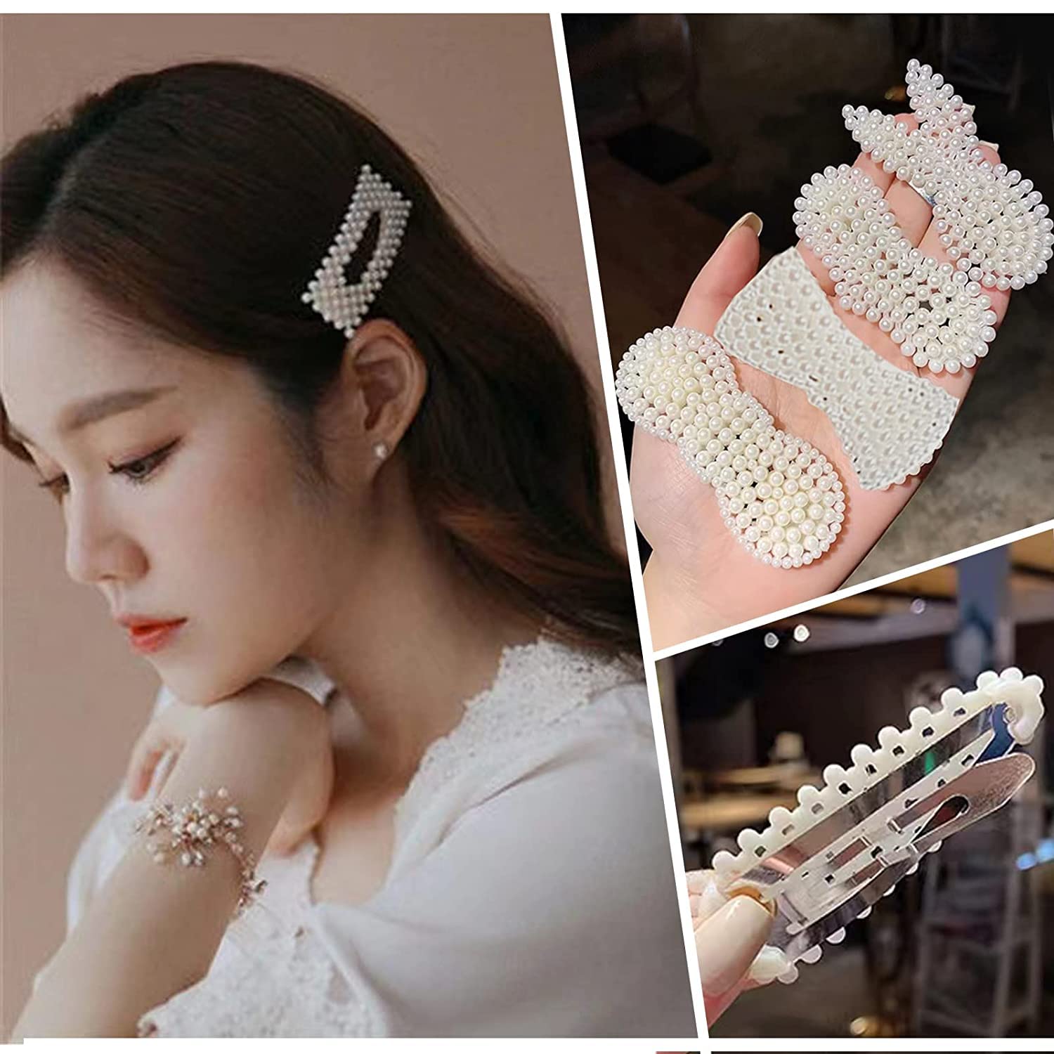 HAPPYMATES 2Pcs Pearl Hair Clips - Handmade Pearl Snap Barrettes for Women & Girls - Perfect for Thick Hair, Weddings, Parties & Everyday Styling - Elegant Hair Accessories for Special Occasions and Daily Use