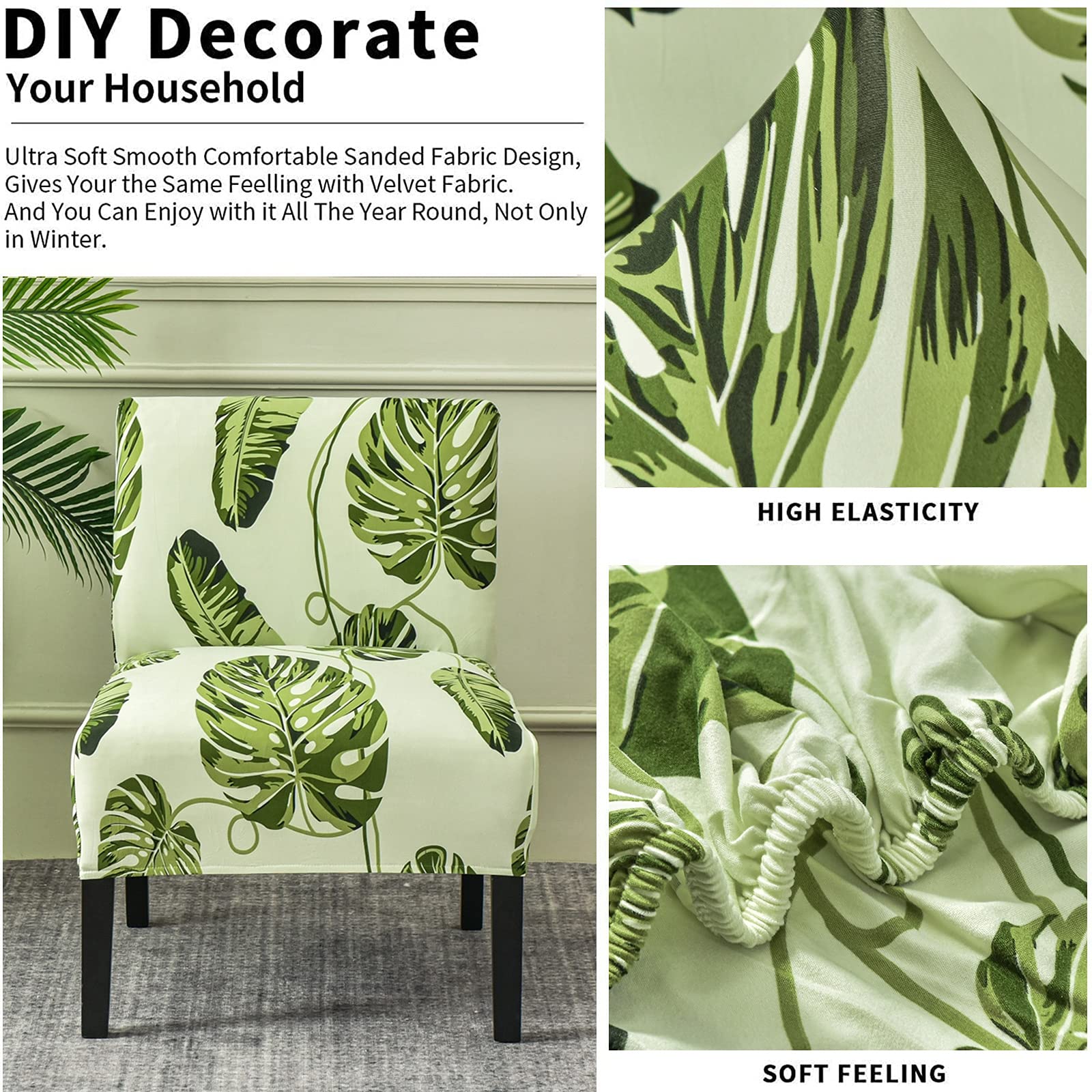 Eco-Friendly Removable Washable Armless Chair Slipcover - Printed Accent Furniture Protector for Living Room, Dining Room, Hotel - Perfect for Home Decor & Guest Seating