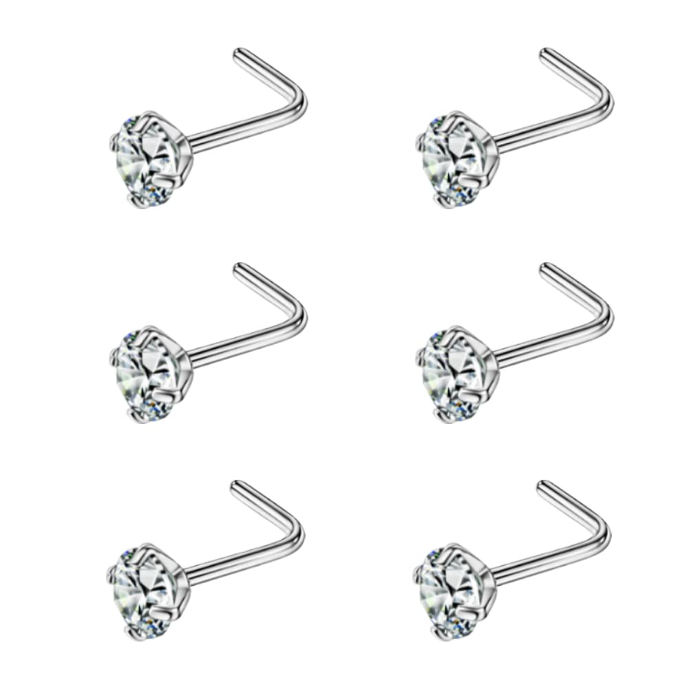 FANSING L-Shaped Nose Studs for Women & Men - Surgical Steel Nose Rings with Cubic Zirconia - Hypoallergenic Nostril Piercing Jewelry - Perfect for Everyday Wear & Special Occasions