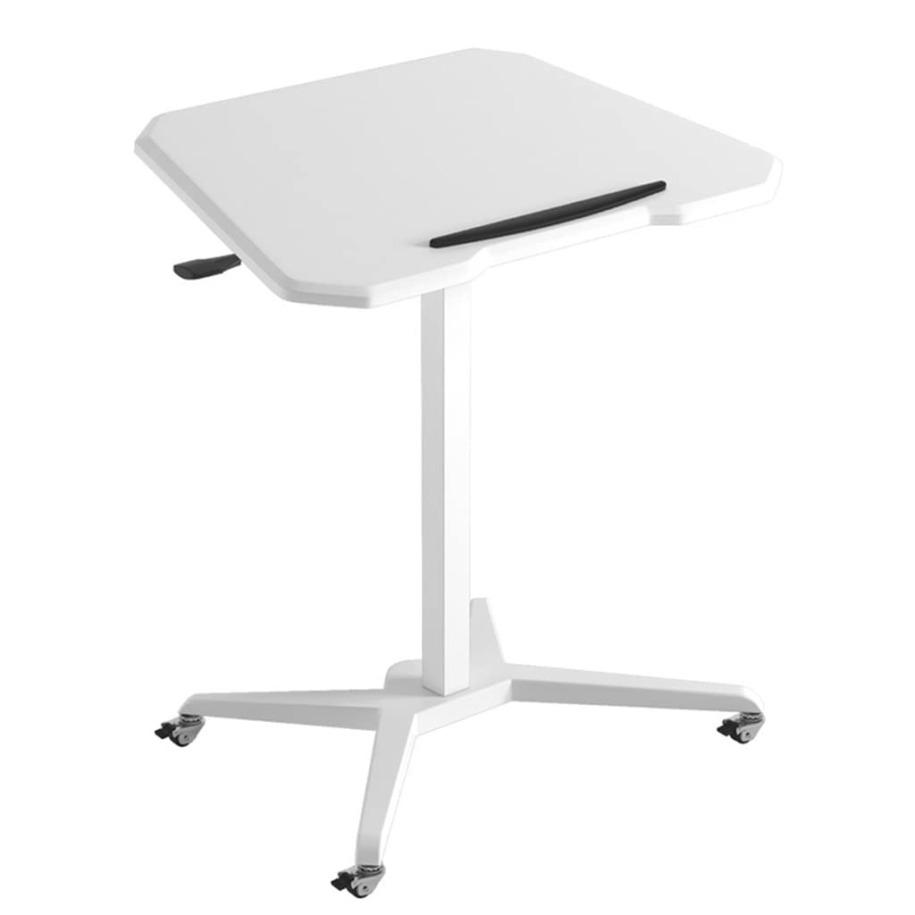 Adjustable Height Mobile Standing Laptop Desk with Wheels - Tiltable Tabletop Rolling Computer Cart for Office & Home Workspace (White, 70x45x73-108cm) - Perfect for Remote Work, Study & Ergonomic Standing Desks