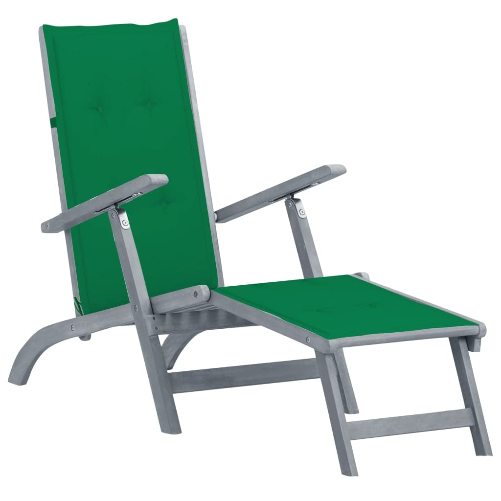 Outdoor Recliner Chair with Adjustable Backrest & Footrest - Solid Acacia Wood Patio Furniture for Poolside, Deck, or Garden Relaxation - Includes Comfortable Cushion