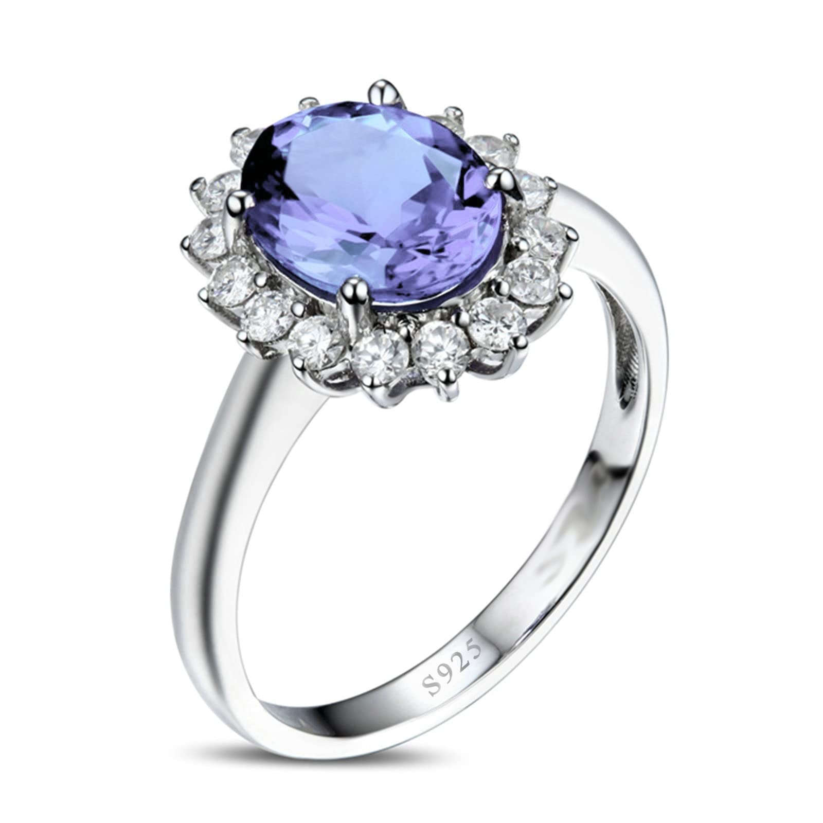 Gualiy Sterling Silver CZ Rings for Women – Oval Flower Design with Lavender Purple Cubic Zirconia, Wedding Bands Size 4-11 | Perfect for Engagement, Anniversary Gifts & Everyday Elegant Jewelry