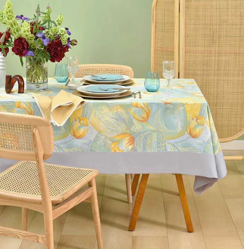 Country Farmhouse Tablecloth - Extra Large Rectangle Dining Table Cover with Tulip Flowers, Rustic Kitchen Tablecloth for Round or Square Tables | Perfect for Farmhouse Decor, Dinner Parties & Holiday Gatherings