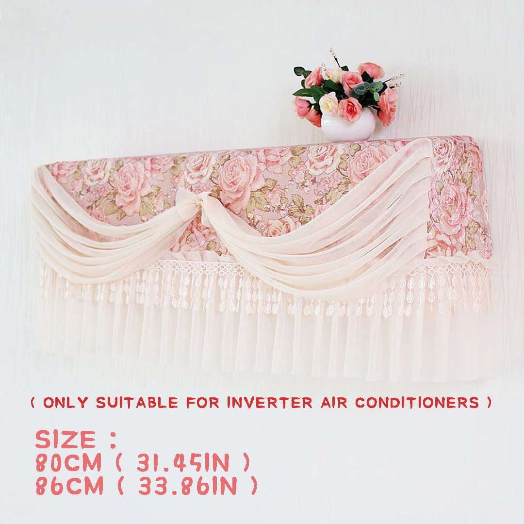 Elegant Pink Lace Bow Wall Hanging Air Conditioner Cover - 80cm Dust Protector for Home & Office AC Units | Perfect for Bedroom, Living Room Decor and AC Protection