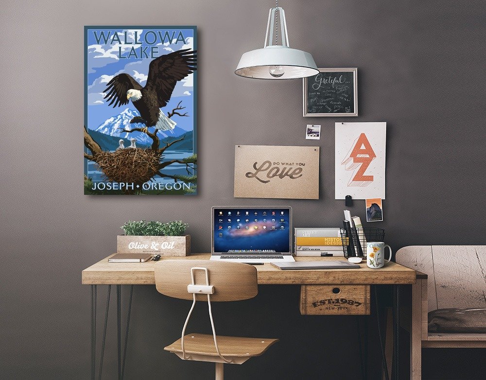 Joseph Oregon Wallowa Lake Eagle and Chicks 16x24 Wrapped Canvas Wall Art - Nature Wildlife Decor for Living Room, Bedroom, Office