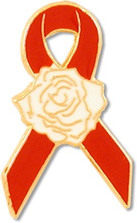 Red Ribbon Rose Lapel Pin - Symbol of Love & Remembrance | STOCKPINS | Elegant Boutonniere for Weddings, Funerals, Memorials & Special Occasions