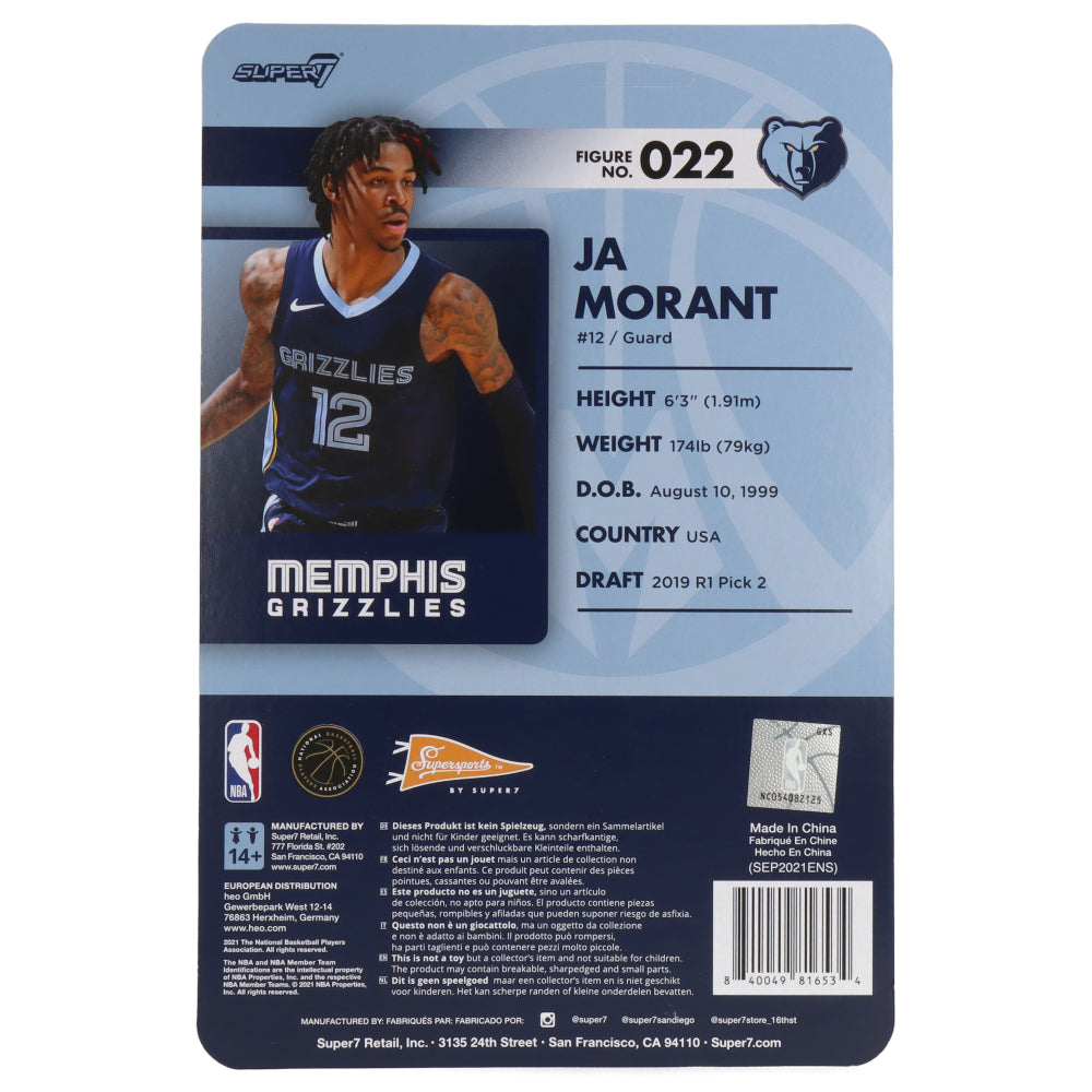 Ja Morant Memphis Grizzlies NBA Action Figure - Supersports Collectible Wave 4 - Perfect for Basketball Fans, Sports Memorabilia Collectors, and Home/Office Display