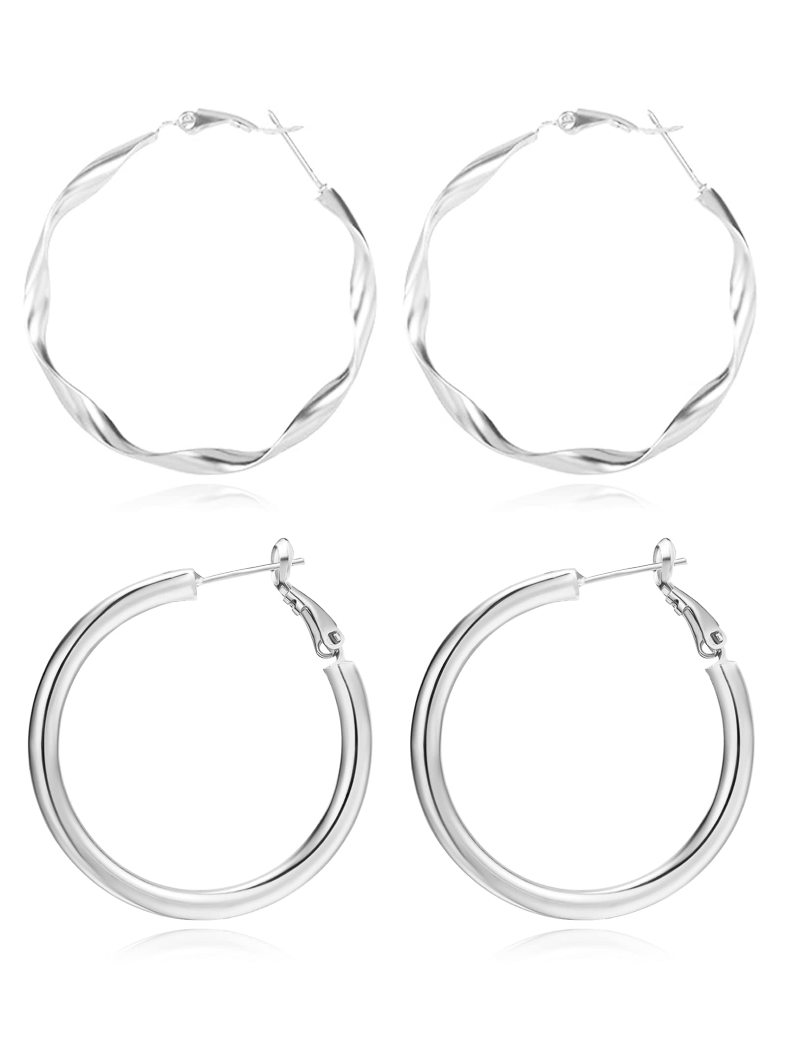 2 Pairs Gold Hoop Earrings for Women - Chunky Drop Dangle Geometric Hoop Earrings for Teen Girls & Women, Large Statement Hoops Jewelry Gifts for Birthday, Party, Wedding & Everyday Wear