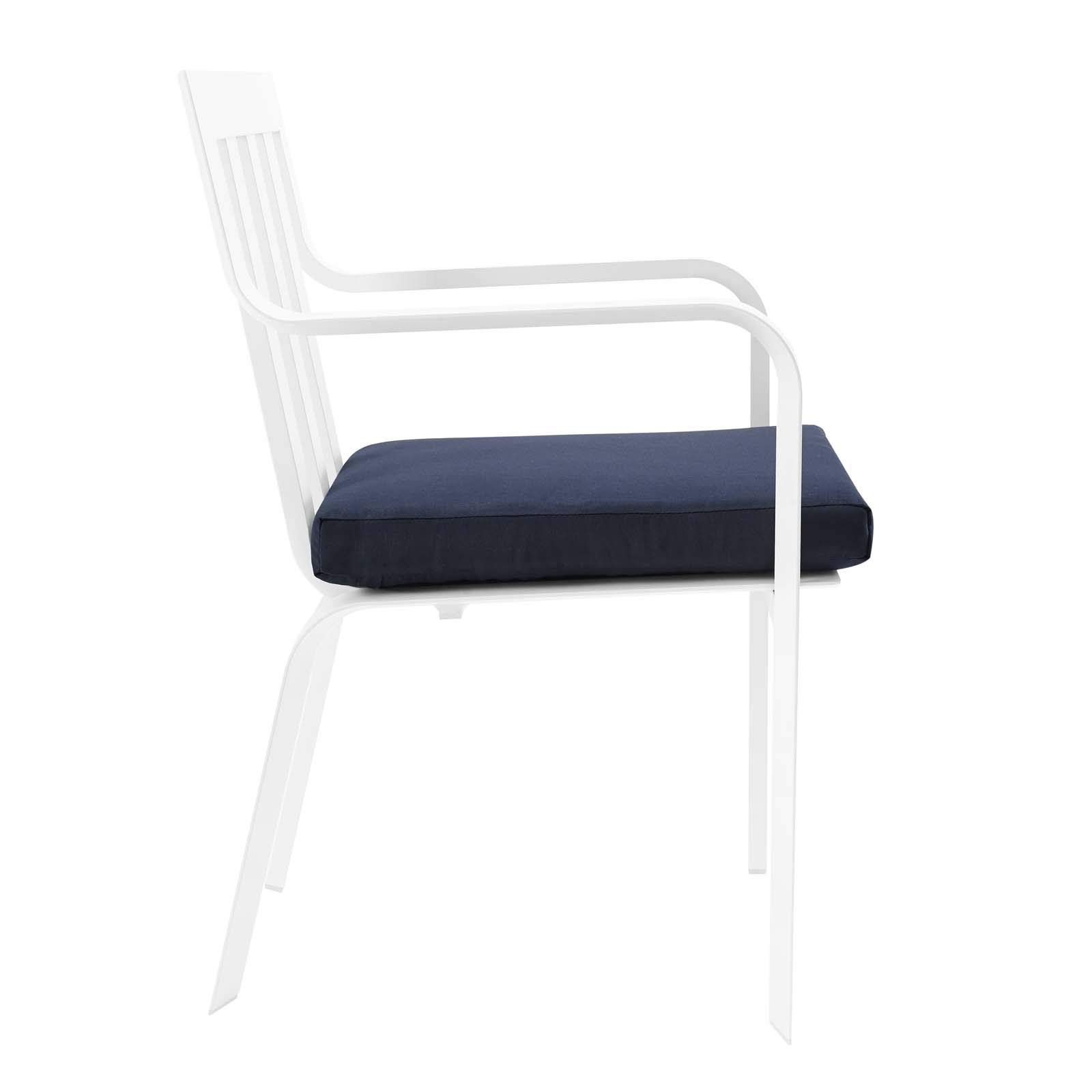 Modway Baxley Stackable Aluminum Outdoor Dining Chair - White & Navy - Weather-Resistant Patio Furniture for Backyard, Poolside & Garden Use