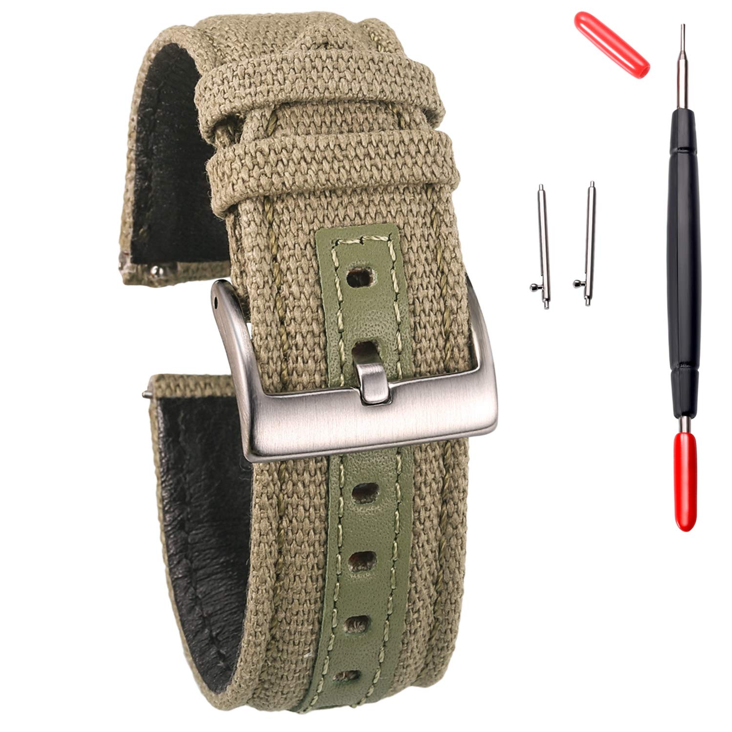 Hemsut Canvas Watch Bands for Men - 18mm Quick Release Military Watch Strap Replacement - Durable Fabric Watch Accessories for Outdoor, Casual & Everyday Wear