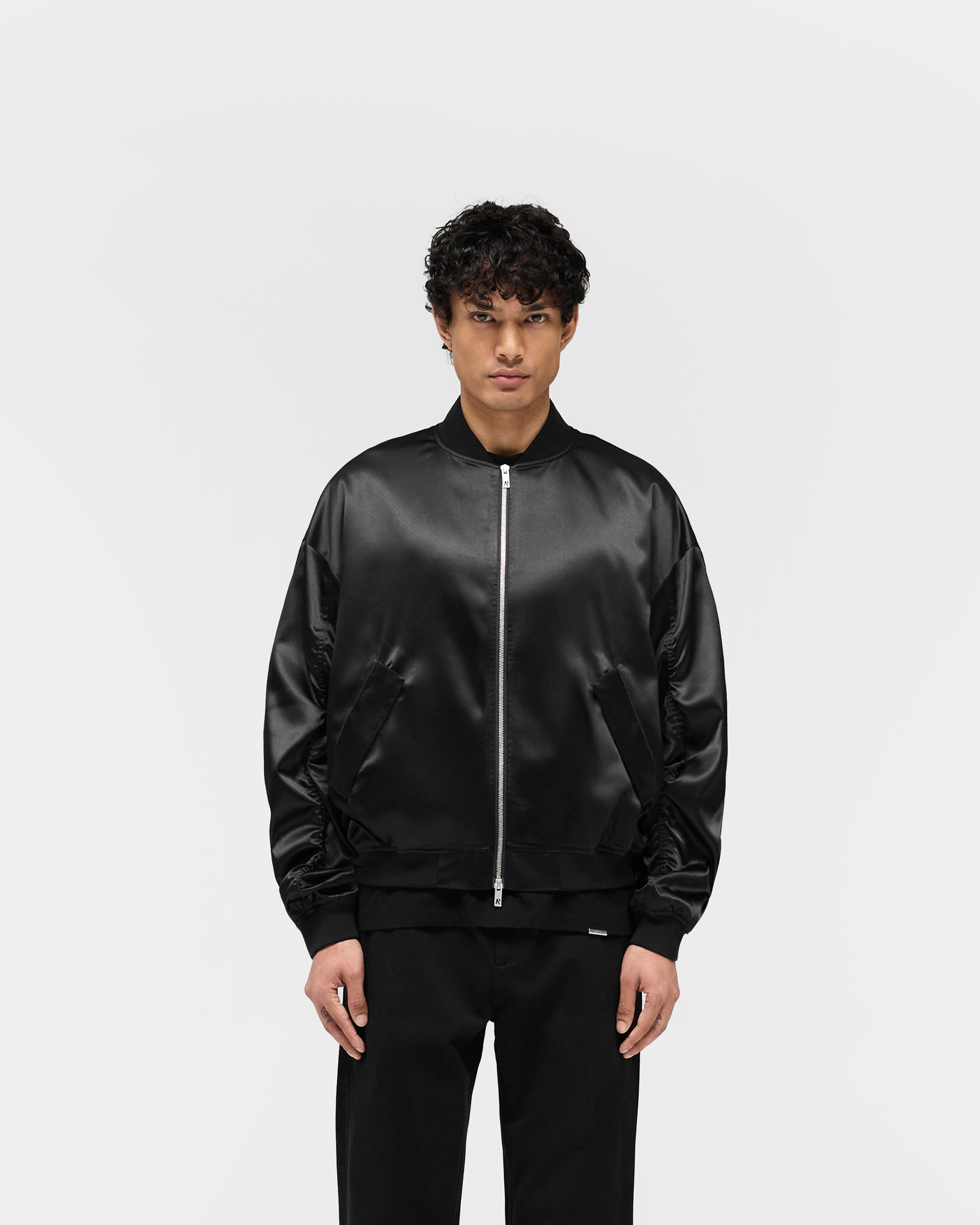 Black Satin Bomber Jacket for Men & Women - Lightweight Stylish Outerwear for Casual Wear & Night Out