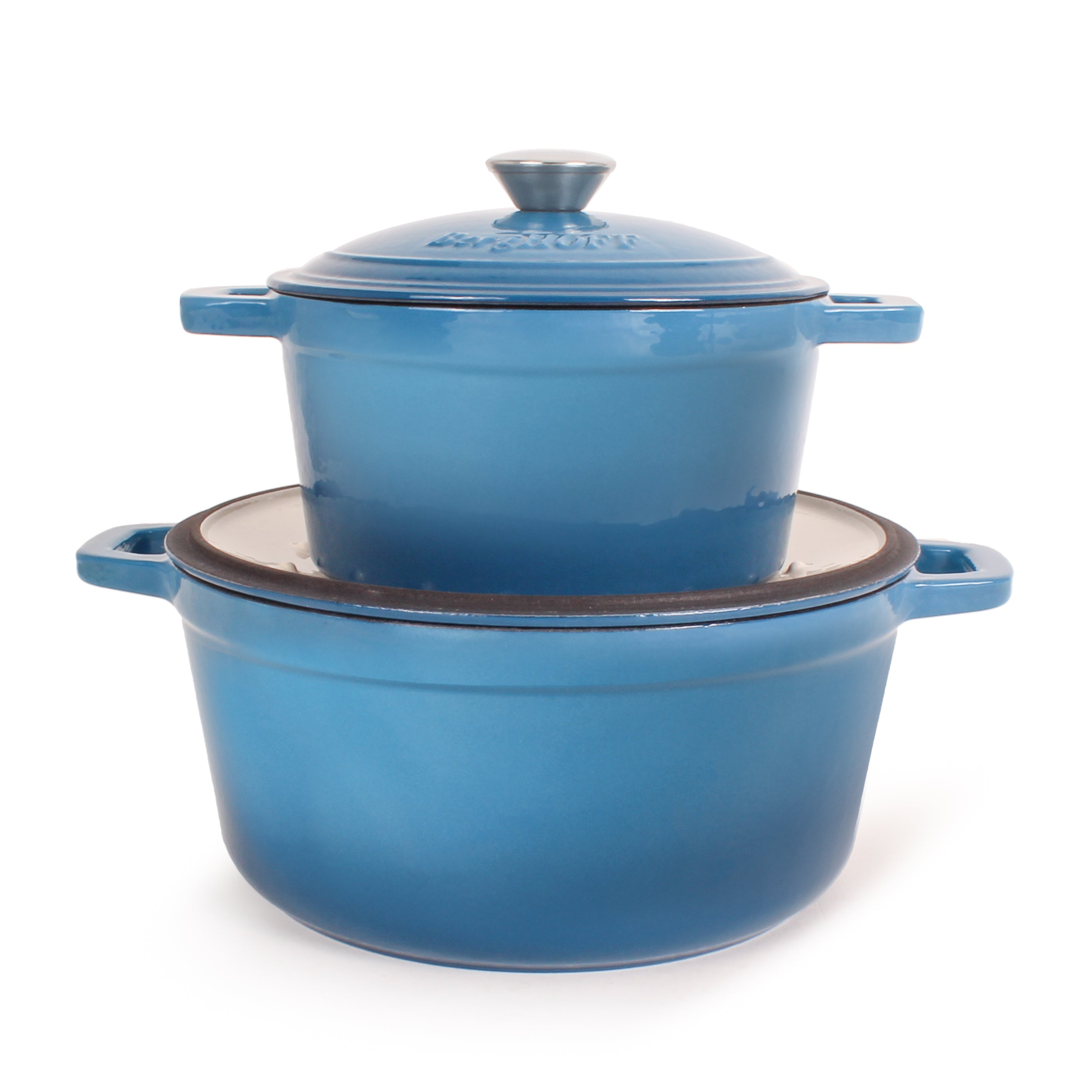 BergHOFF Neo 4-Piece Cast Iron Cookware Set - 3 Quart & 7 Quart Dutch Oven with Lid - Blue Enameled Cookware for Stovetop, Oven & Camping - Perfect for Soups, Stews & Braising