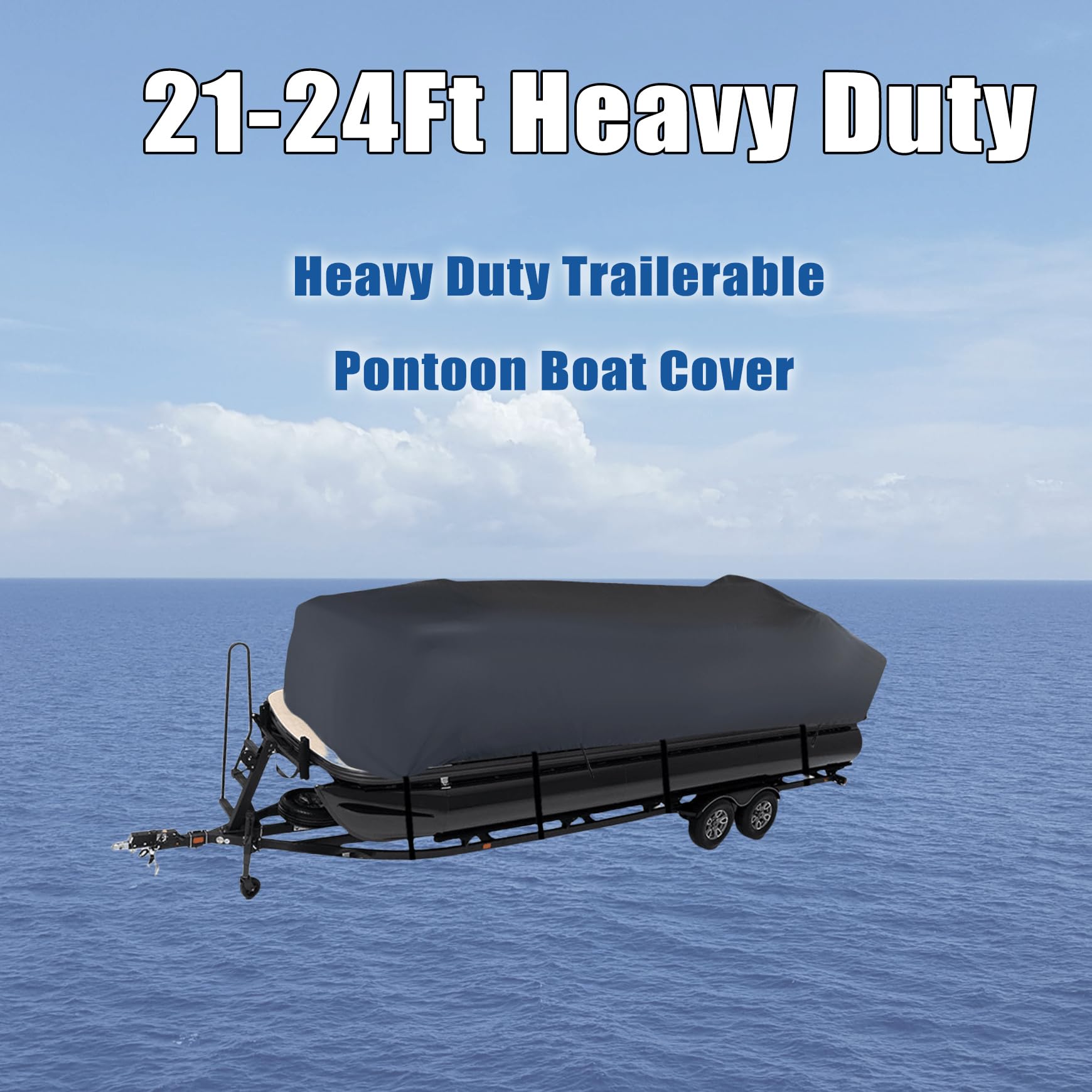 Silscvtt 21-24Ft Heavy Duty Waterproof Pontoon Boat Cover - Replacement for Deck Boat & Runabout - UV Resistant & Trailerable - Gray - Perfect for Outdoor Storage & Travel Protection