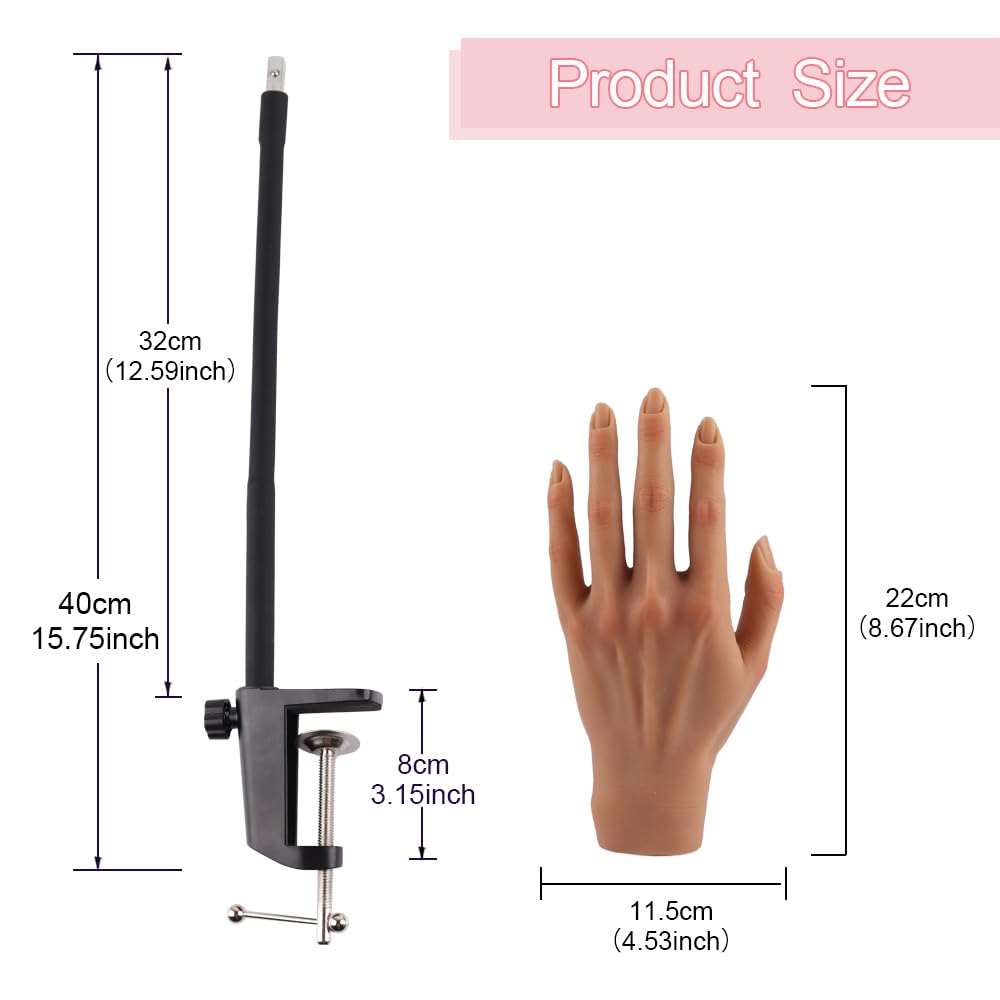 Professional Silicone Practice Hand for Acrylic Nails - Adjustable Mannequin Hand for Nail Art Training, Perfect for DIY Beginners & Salon Artists - Ideal for Home Practice, Nail School & Professional Demonstrations